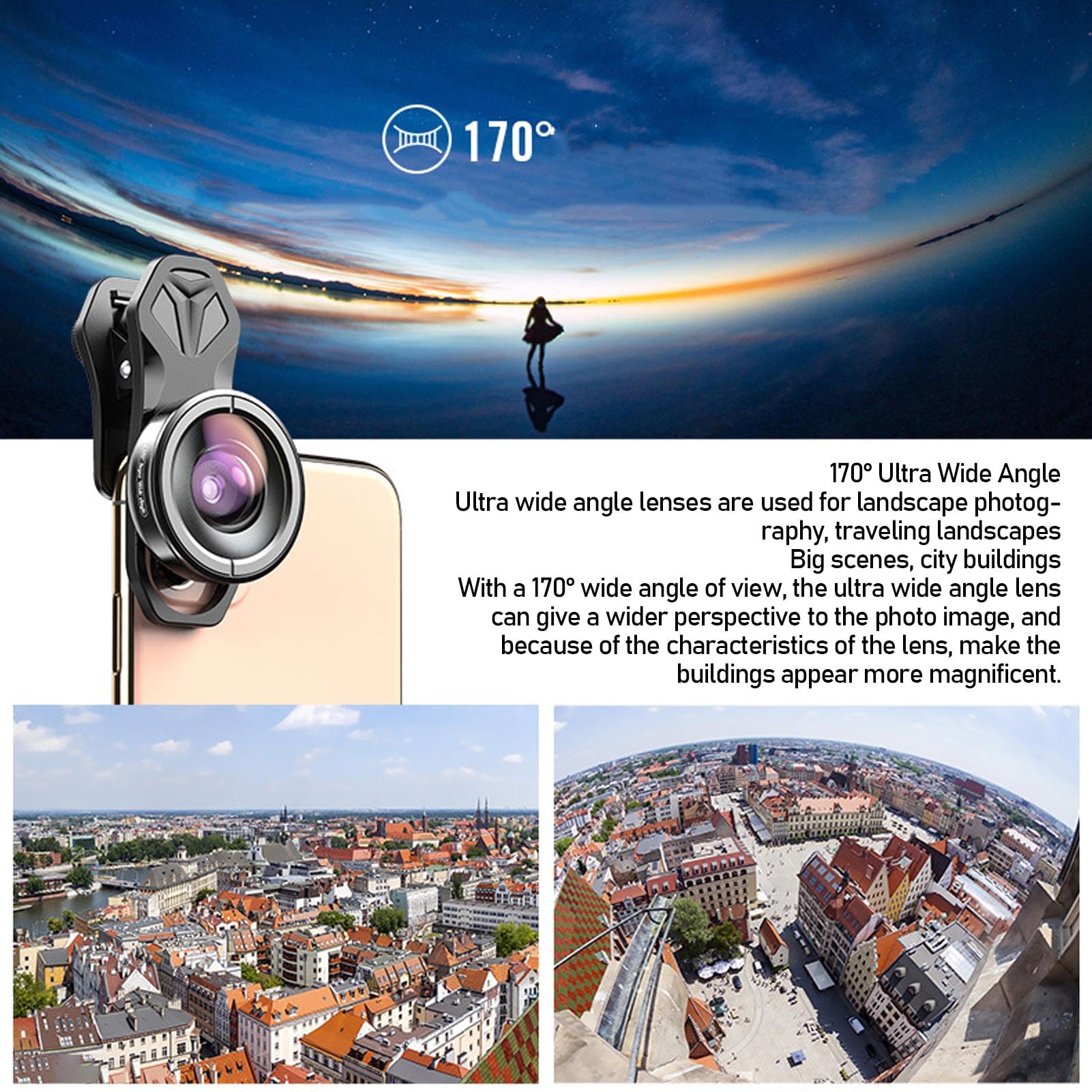 Annadue 5 w 1 Zestaw Obiektywu Aparatu Telefonicznego, 10x Makro, 2x Teleobiektyw i 195 ° Fisheye Obiektyw z Szerokim Kątem, Klip na Zestawie Fotografii Mobilnej do Smartfonów