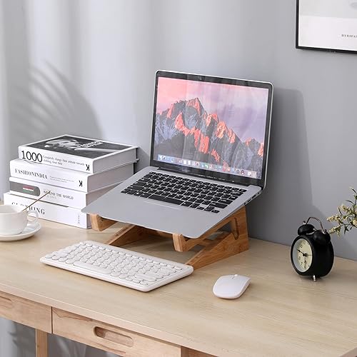 Miniatura 7 de Soporte vertical de madera para computadora portátil, soporte de bambú para laptop compatible con MacBook Air ProDell XPSSurface