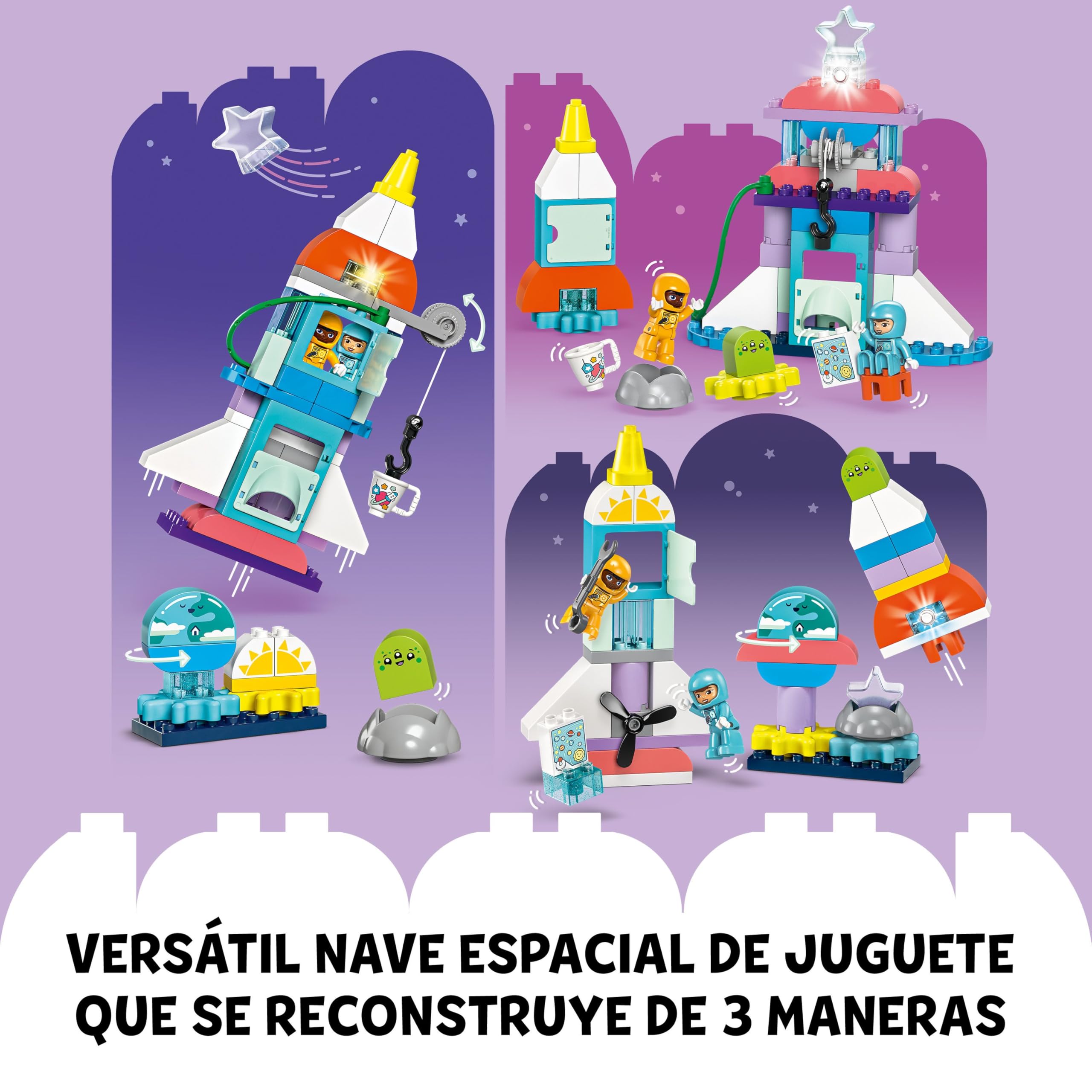 LEGO Duplo Aventura en Lanzadera Espacial 3en1, Cohete de Juguete de Construcción, Juego de Ciencia Educativo para Niños de 3 Años o Más, Desarrollo de Habilidades Motrices Finas 10422