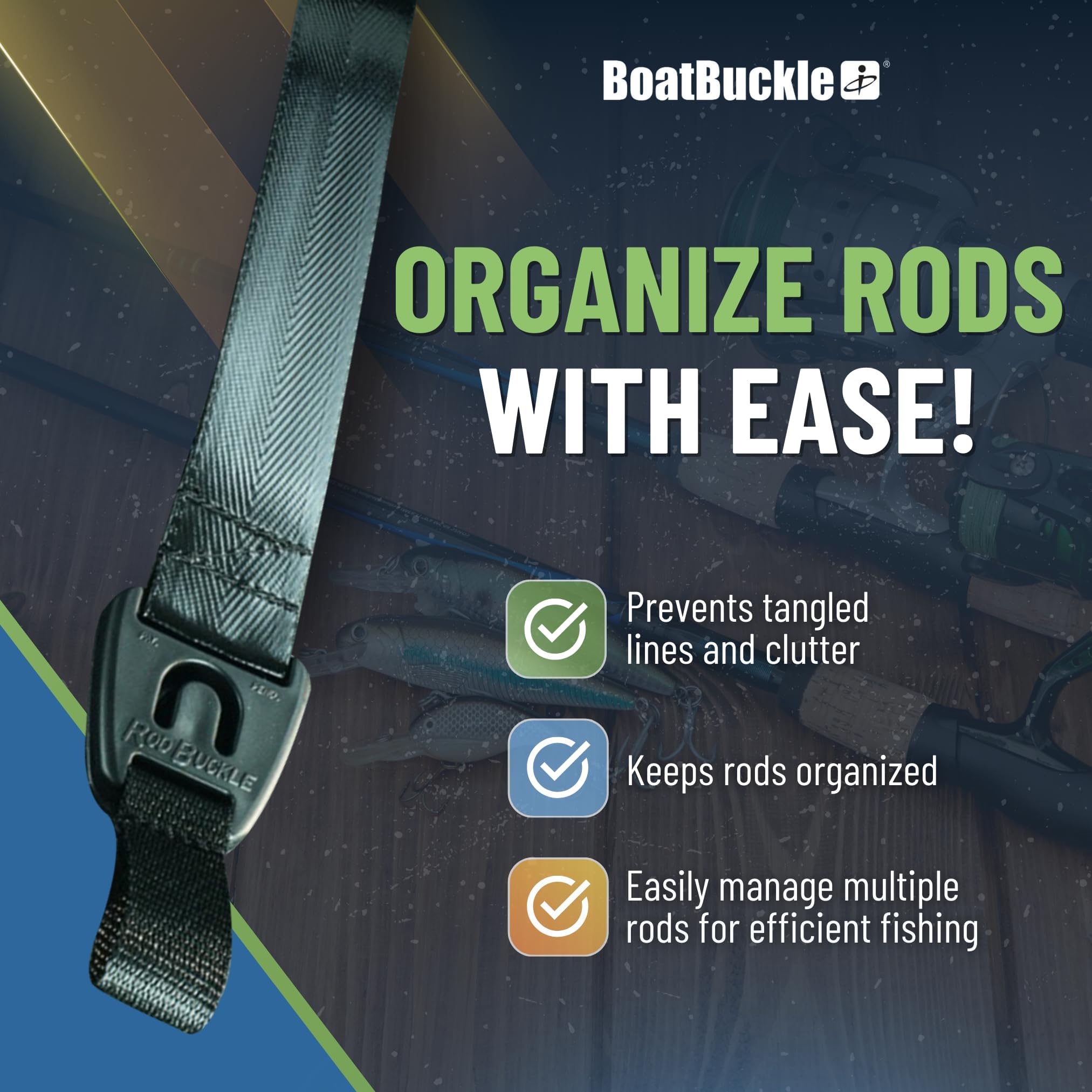 BoatBuckle F14200 Gunwale/Cubierta de Montaje retráctil Rod Tie Down