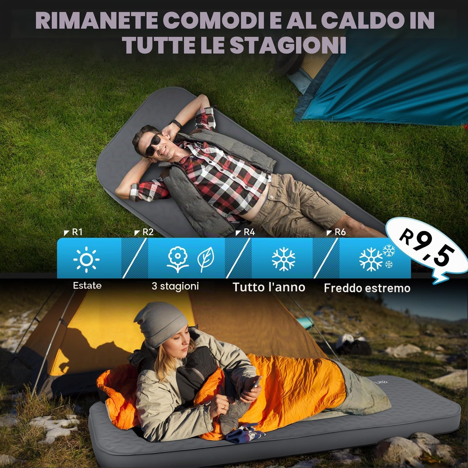 HIKENTURE Materassino autogonfiabile con pompa elettrica, 10 cm, gommapiuma, valore 9,5 R, per esterni, tenda, escursionismo