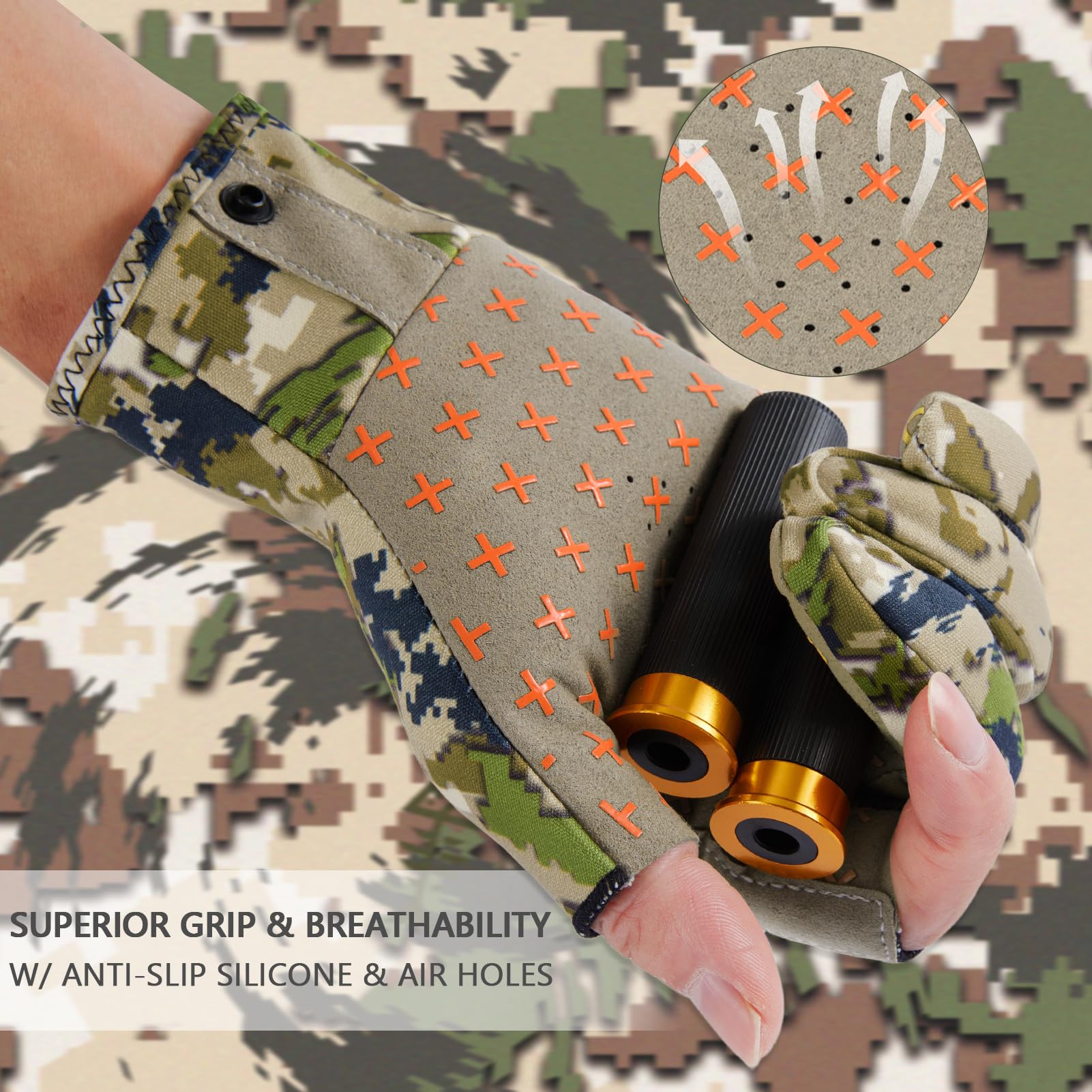 BASSDASH Guantes unisex de caza con forro polar sin dedos para clima frío, UPF 50+, ligeros, para fotografía de pesca, HG06