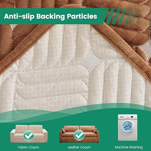 Miniatura 6 de TEWENE, Funda de sofá modular de terciopelo antideslizante en forma de L, funda de sofá seccional para perros, funda de sofá de 3 cojines para sofá