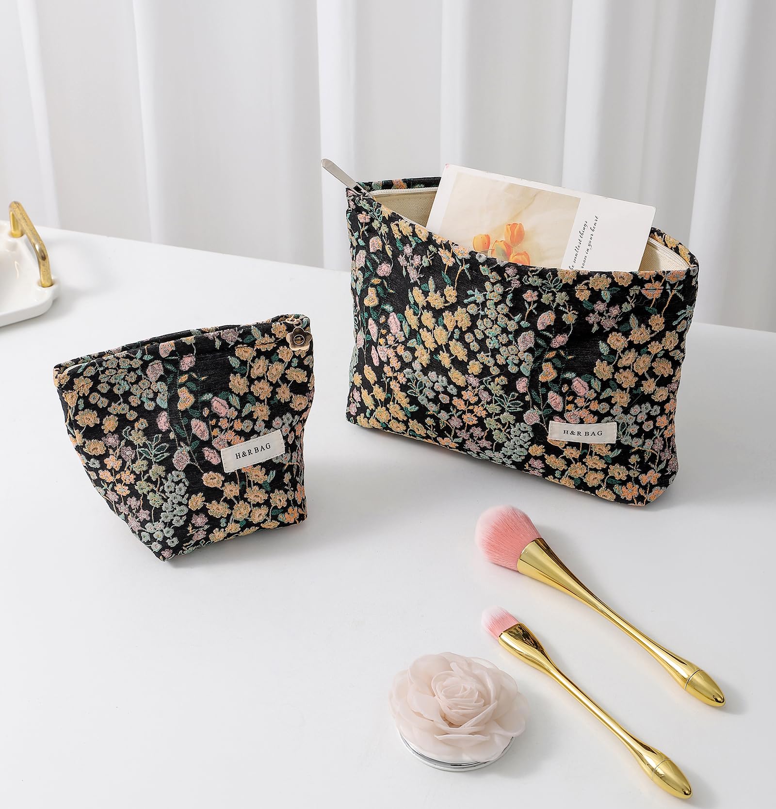 ONEGenug Makeup Bag, Set 2 Cosmetic Bags, Portable Pencil Case Makeup Pouch Travel Essentials Toiletry Bags for Women Girls - Image 2