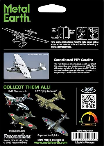Miniatura 2 de Fascinations Metal Earth Consolidated PBY Catalina 3D Kit de modelo de metal con pinzas