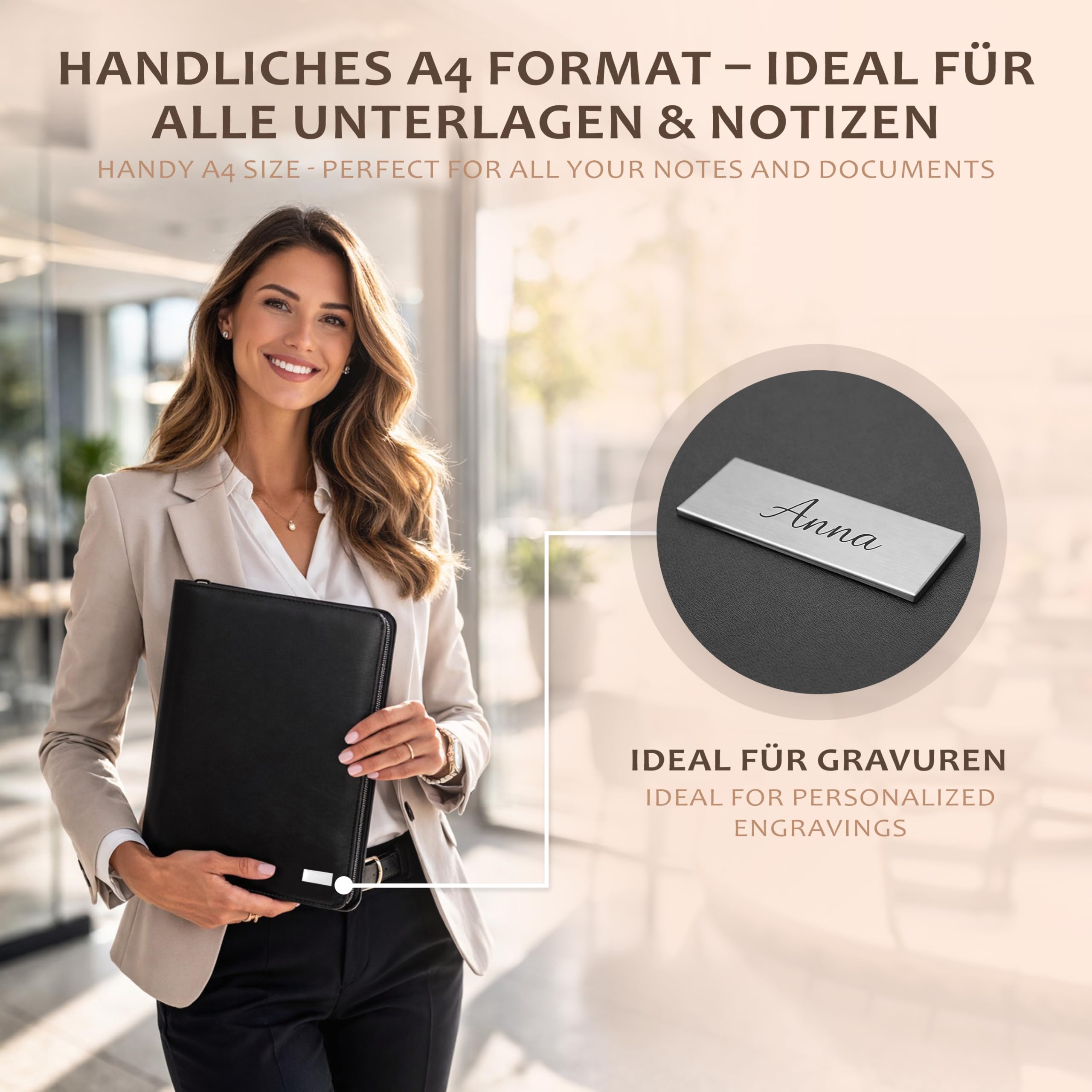 ONVAYA® Konferenzmappe A4 mit Reißverschluss & Ringbuch - Schreibmappe aus Kunstleder - Dokumentenmappe mit Schreibblock & Locher - Business Mappe für Meetings - Praktische Aktenmappe