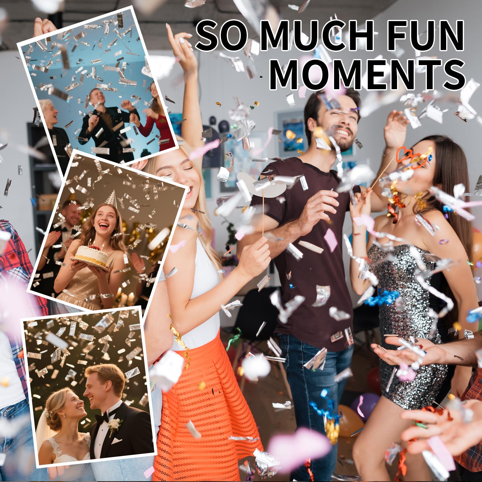 Silberne Konfetti-Popper-Kanone, 6 Stück, WERISE Party Mylar-Silber-Konfetti-Shooter für Hochzeit, Geburtstag, Abschlussfeier, Neujahr und Feier, 30,5 cm