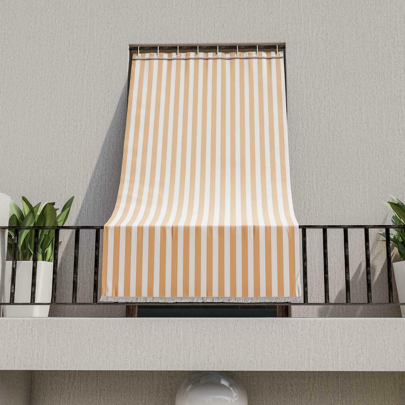Rideau de soleil ombrage maison à rayures pour balcon véranda terrasse avec anneaux et crochets tissu résistant indéchirable pour extérieur porte fenêtre jardin gazebo 150x250 cm couleur orange blanc