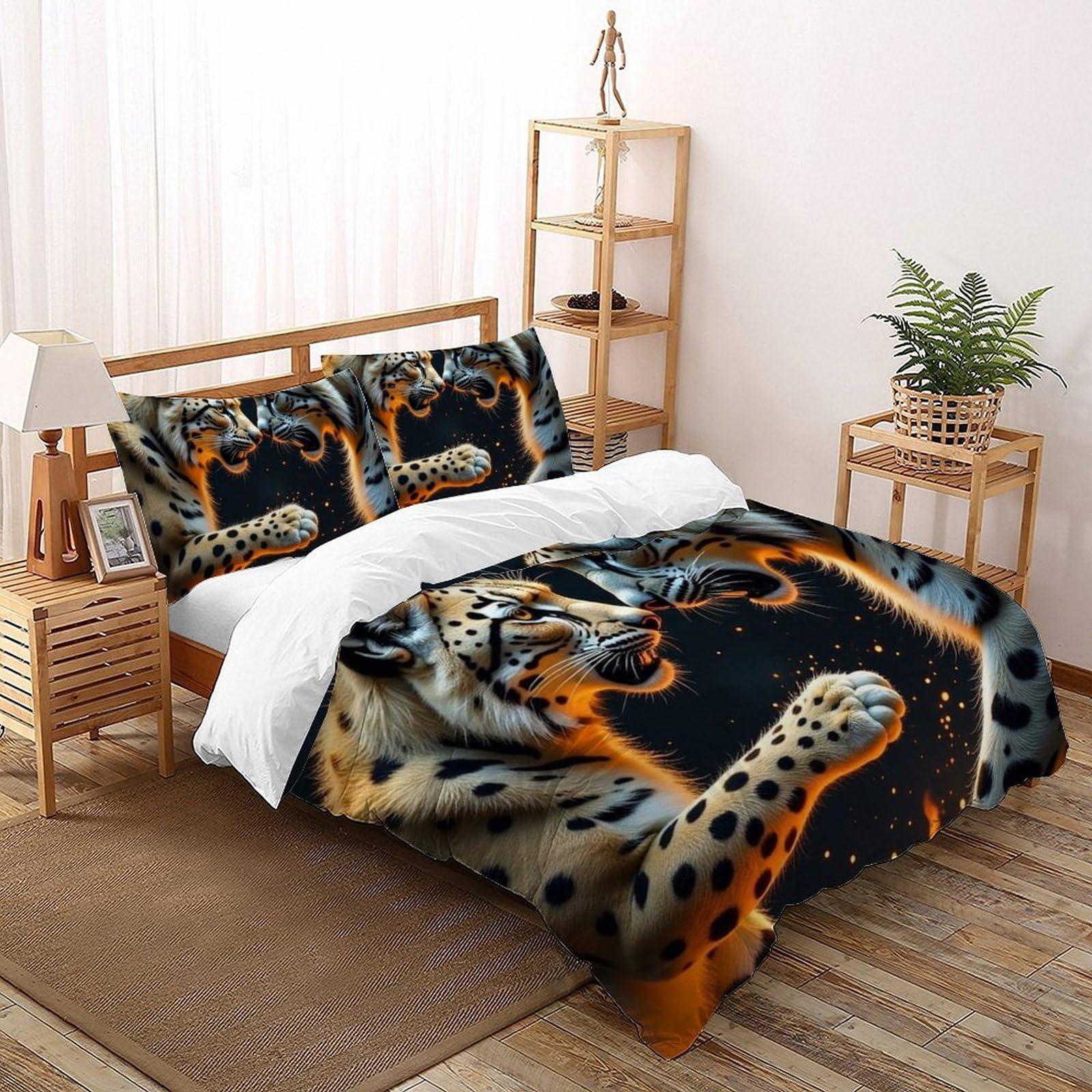 Housse de couette King lion féroce 3D avec taies d'oreiller en microfibre pour lit garçon