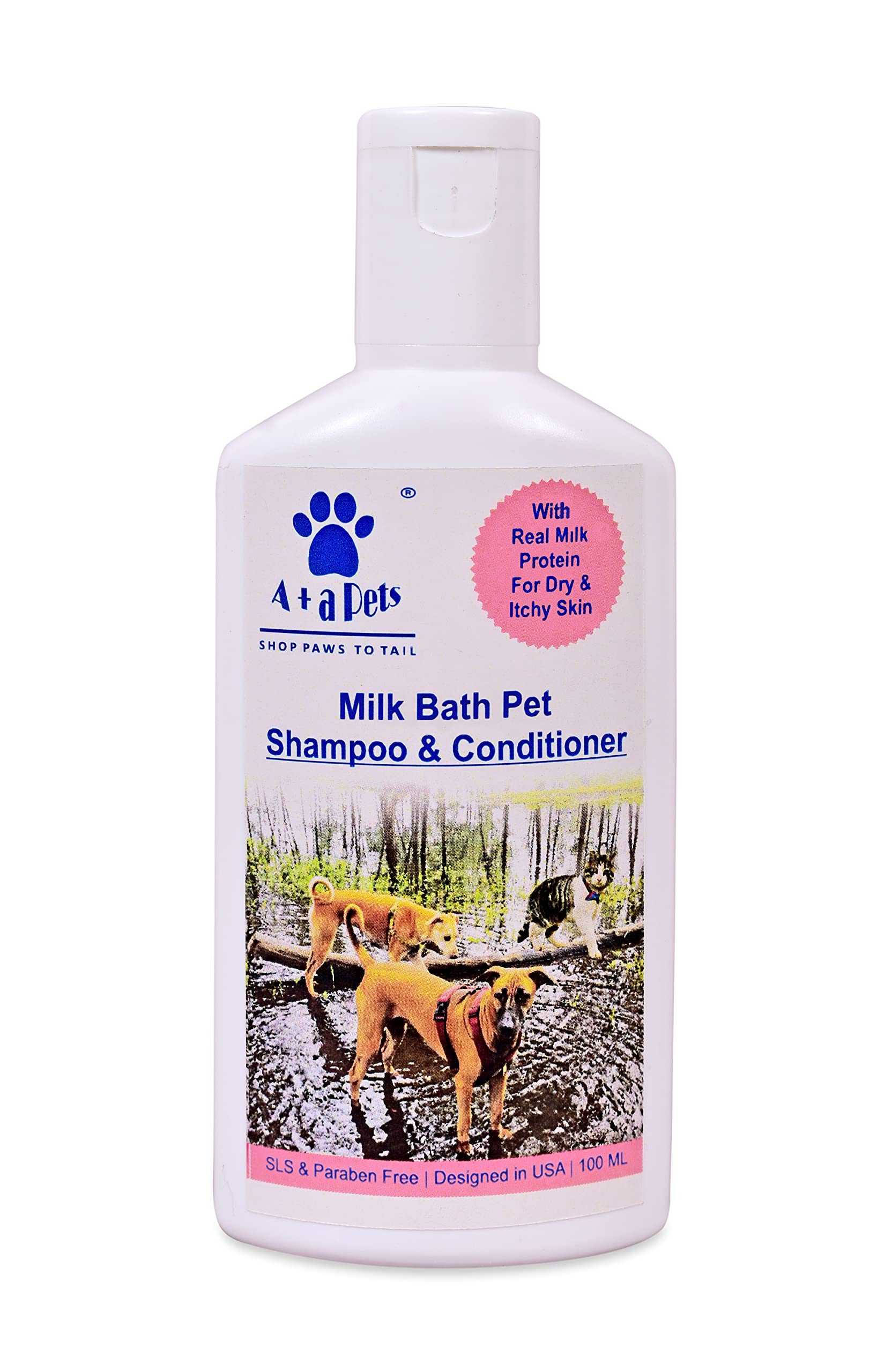 A+a Pets Milk Bath Shampoo & Conditioner with Real Milk Protein for Dogs & Pets | Removes Impurities & Invigorates The Coat, Silky Skin | pH Balanced, Paraben Free, Formulated in USA 100ml (B09SCMMH5F) Amazon Price History, Amazon Price Tracker