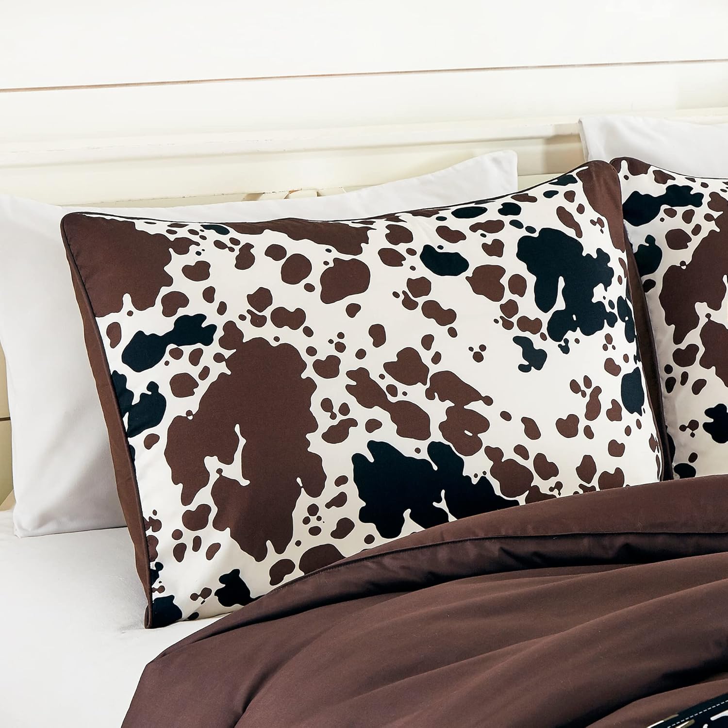 Cow Print Comforter Western theme cowboy Set Milk Cow Print brown black cream color ranch farmhouse rustic lodge Bedding Reversible matching pillow shams included western comforter set queen (Queen) - Image 4