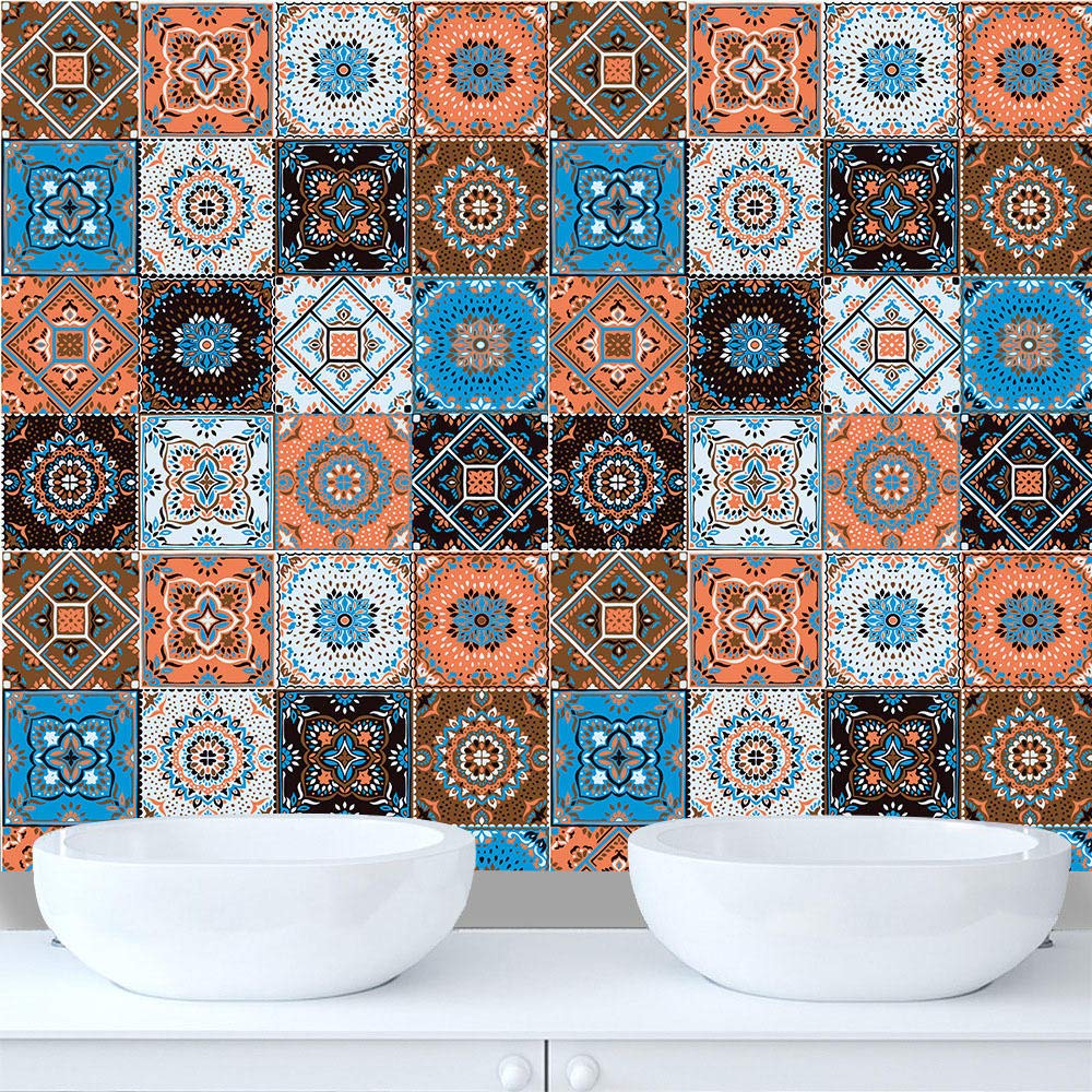 Pegatinas de azulejos coloridas impermeables pegatinas de pared DIY autoadhesivas autoadhesivas retro cuadrados para decoración de muebles de cocina baño 30 cm x 30 cm x 16 piezas
