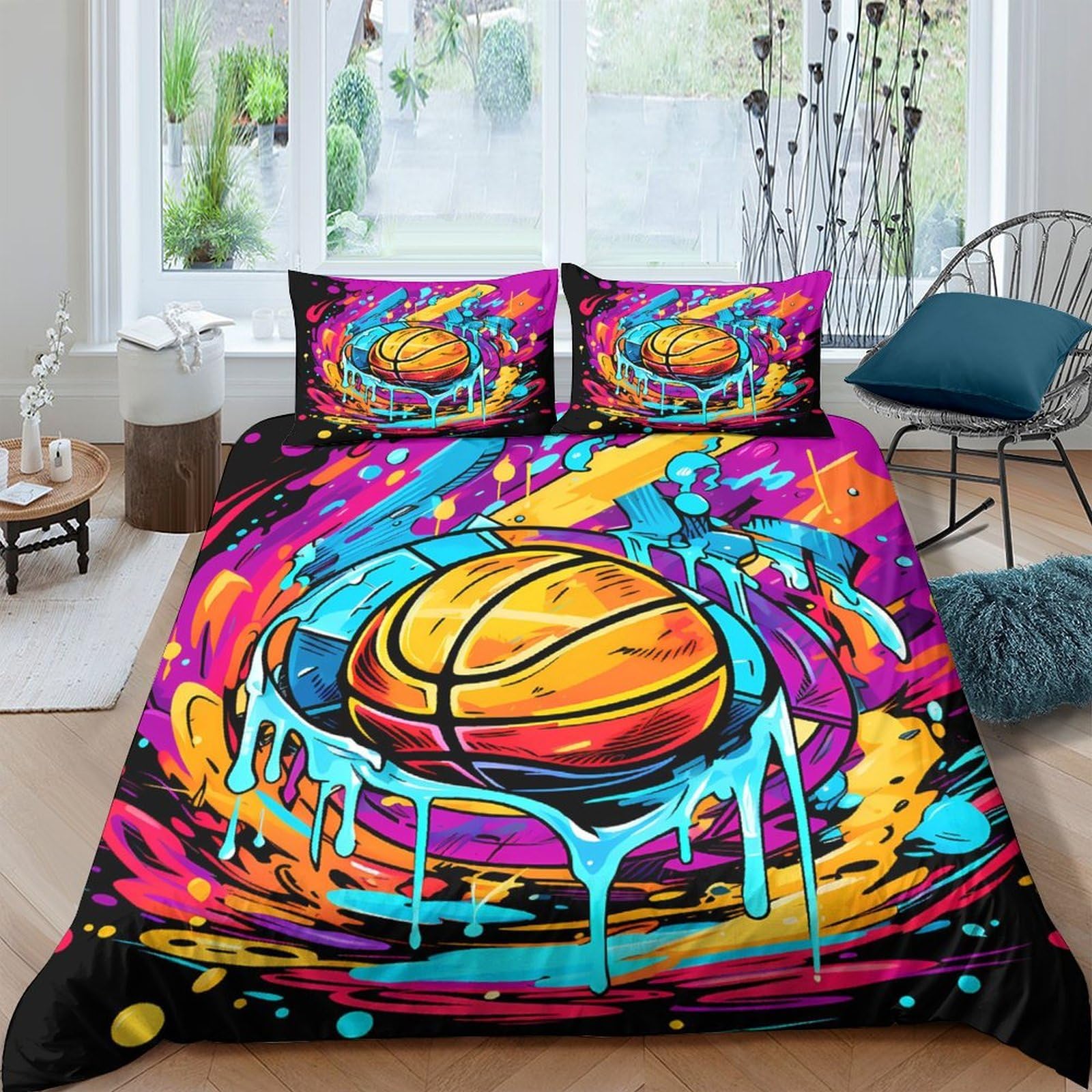 Ctjqhvkz Style-8 3D Printed Graffiti Basketball Fitted Sheet Microfiber Vibrant Splash Mattress Cover For Bedroom Dorm Room Decor Single（135X200cm）