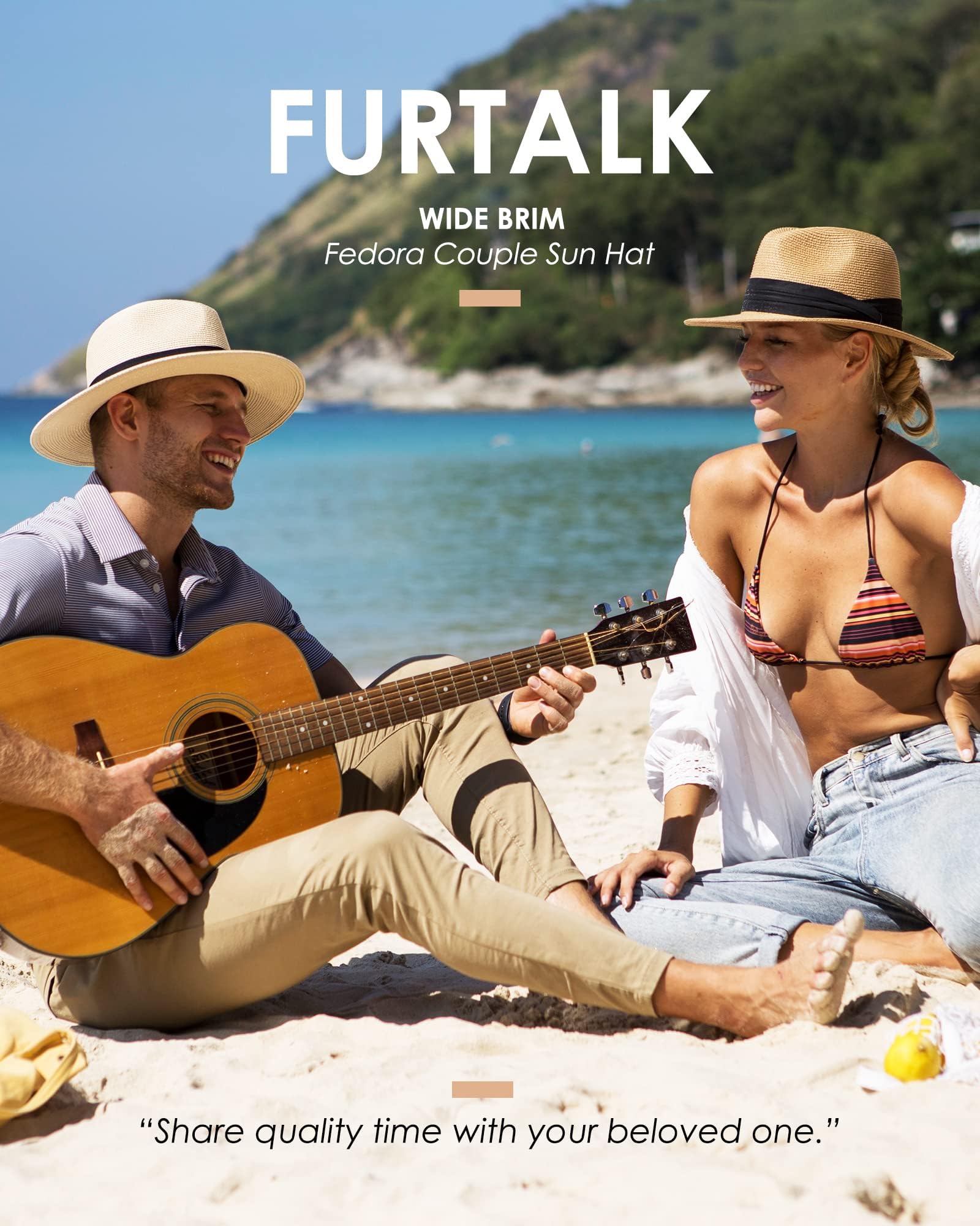 FURTALK Panama Unisexe Chapeau de Paille à Larges Bords Chapeau de Soleil pour Hommes et Femmes Chapeau de Paille Ajustable