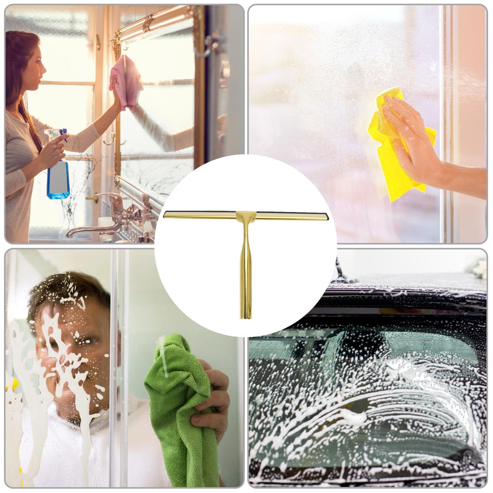 Raclette De Douche Dorée Acier Inoxydable - Essuie-Glace Porte Verre Avec Crochet, Anti-Calcaire Multifonction Salle De Bain