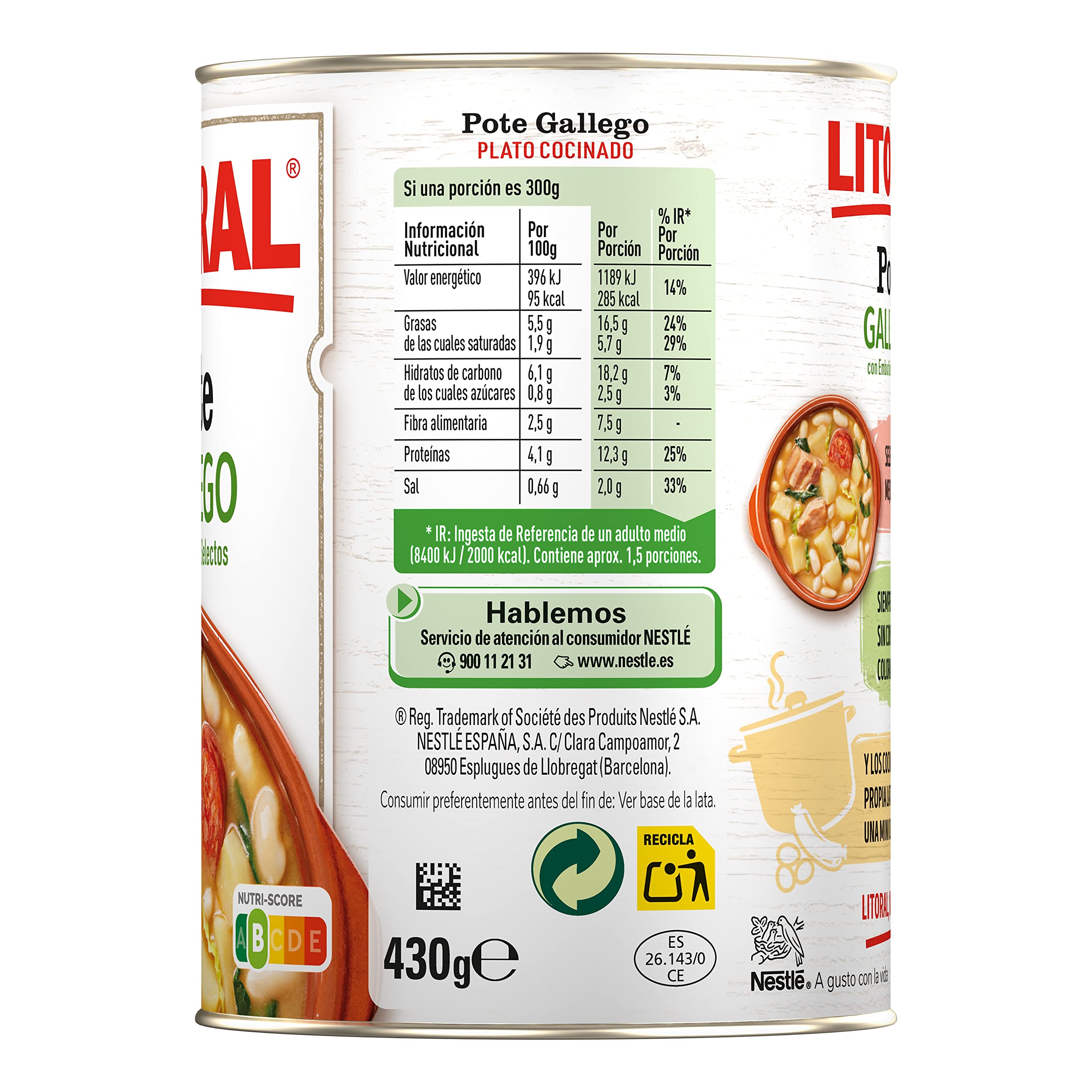 LITORAL Pote Gallego Plato Preparado Sin Gluten 430g