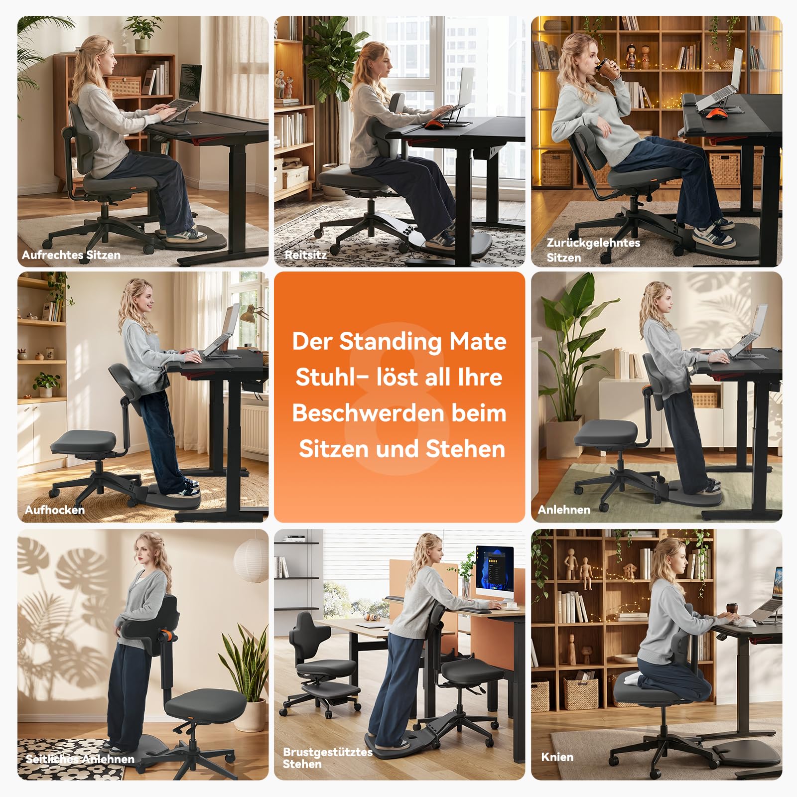 Newtral Stehpult-Stuhl, Standing Mate-Sitz für Sitz-Steh-Wechsel, ergonomischer Anlehn-Hocker mit Anti-Ermüdungsmatte, Stehpult-Hocker, Pferdesattel-Stuhl, höhenverstellbarer Homeoffice-Haltungssitz