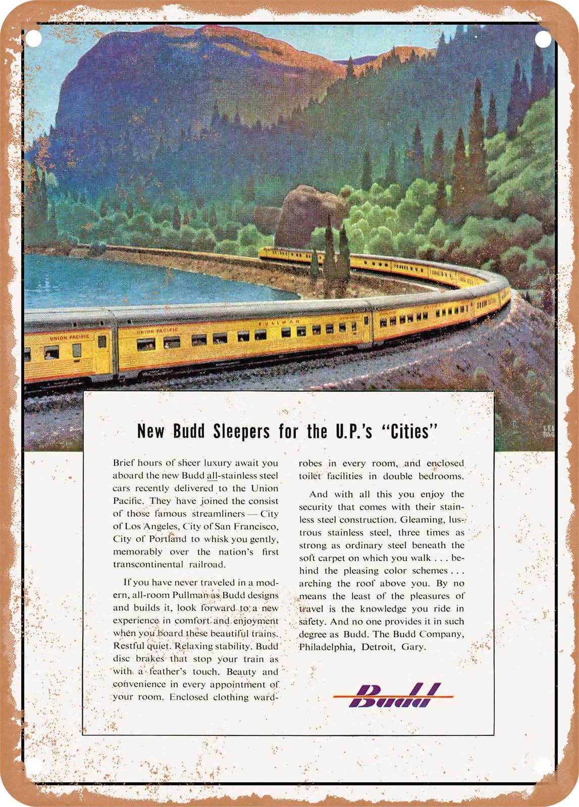 METAL SIGN - 1950 New Budd Sleepers for the Up's Cities Budd Vintage Ad home decor