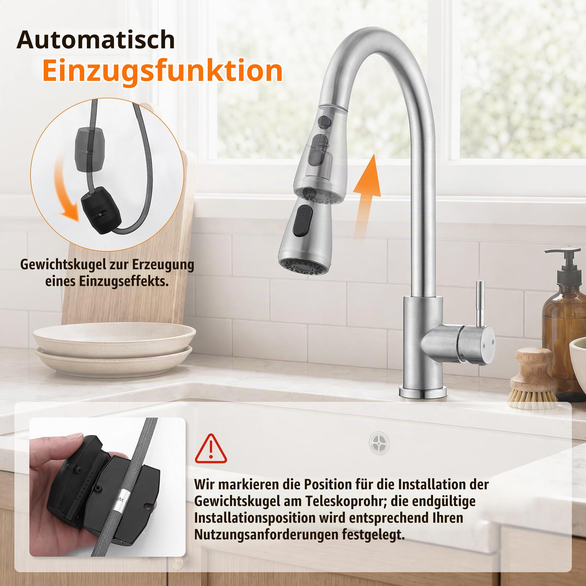 HOMELODY Wasserhahn Küche Edelstahl mit Ausziehbrause