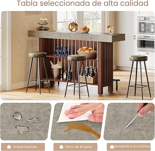 Miniatura 6 de Tribesigns Unidad grande de bar para el hogar de 63 pulgadas, isla de cocina de 2 niveles, mesa de pub con reposapiés, moderno gabinete de barra de