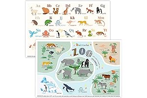 Disposable Adhesive Placemats: 40 Pack Stick-on Zoo and Alphabet Placemats for Babies,...
