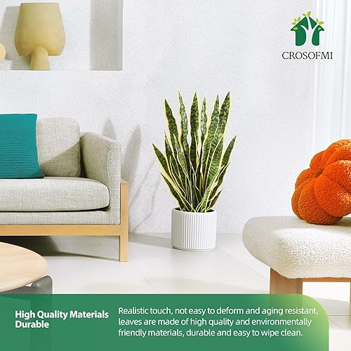 Miniatura 7 de CROSOFMI Planta artificial de serpiente de 35 pulgadas, árbol de Sansevieria falso con 32 hojas, plantas de imitación perfectas para suegra en