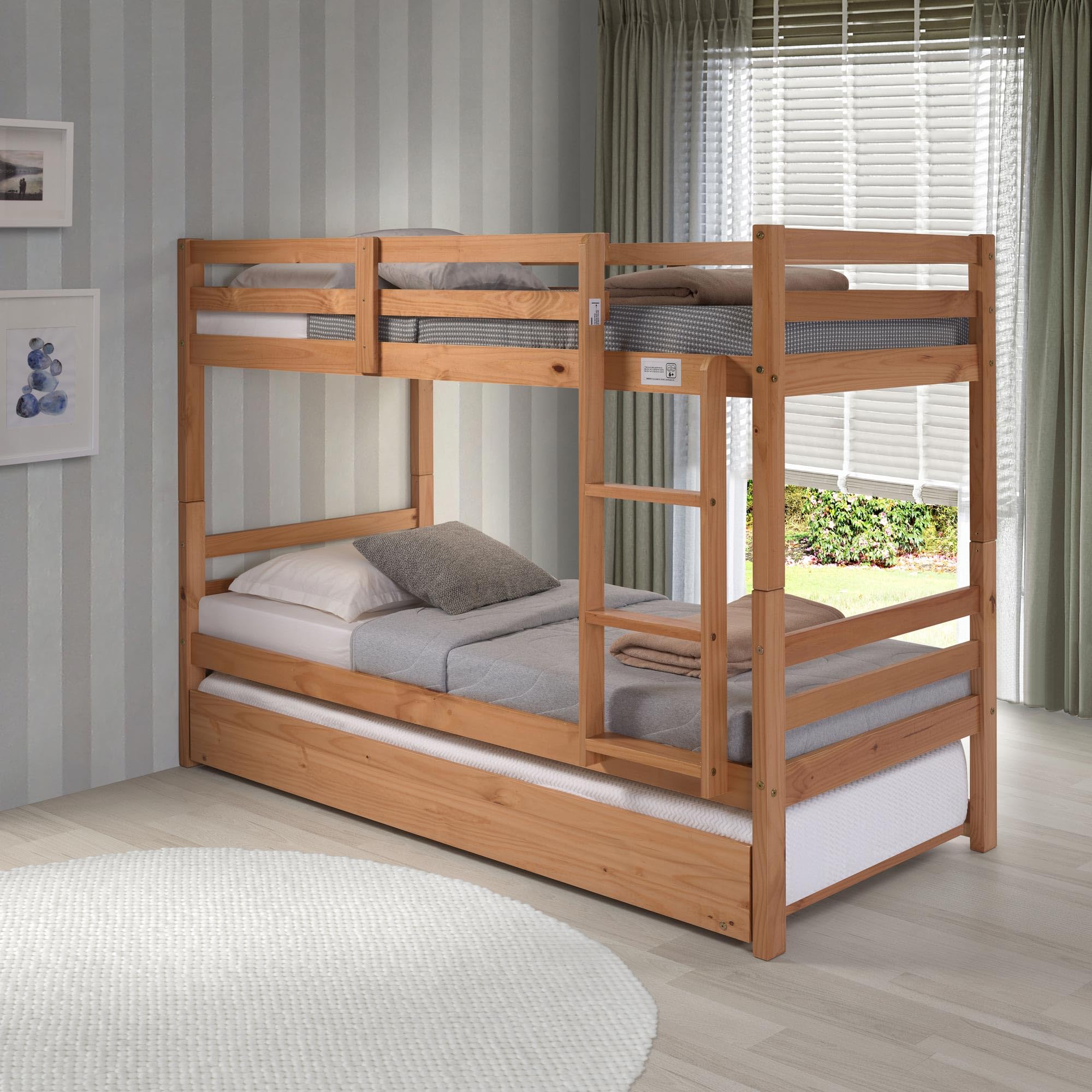 Buyqualia - Litera de Madera Color Miel Roble 154x104x199 cm | Cama Doble Compacta con Diseño Clásico para Niños y Adultos | Estructura Resistente de Pino
