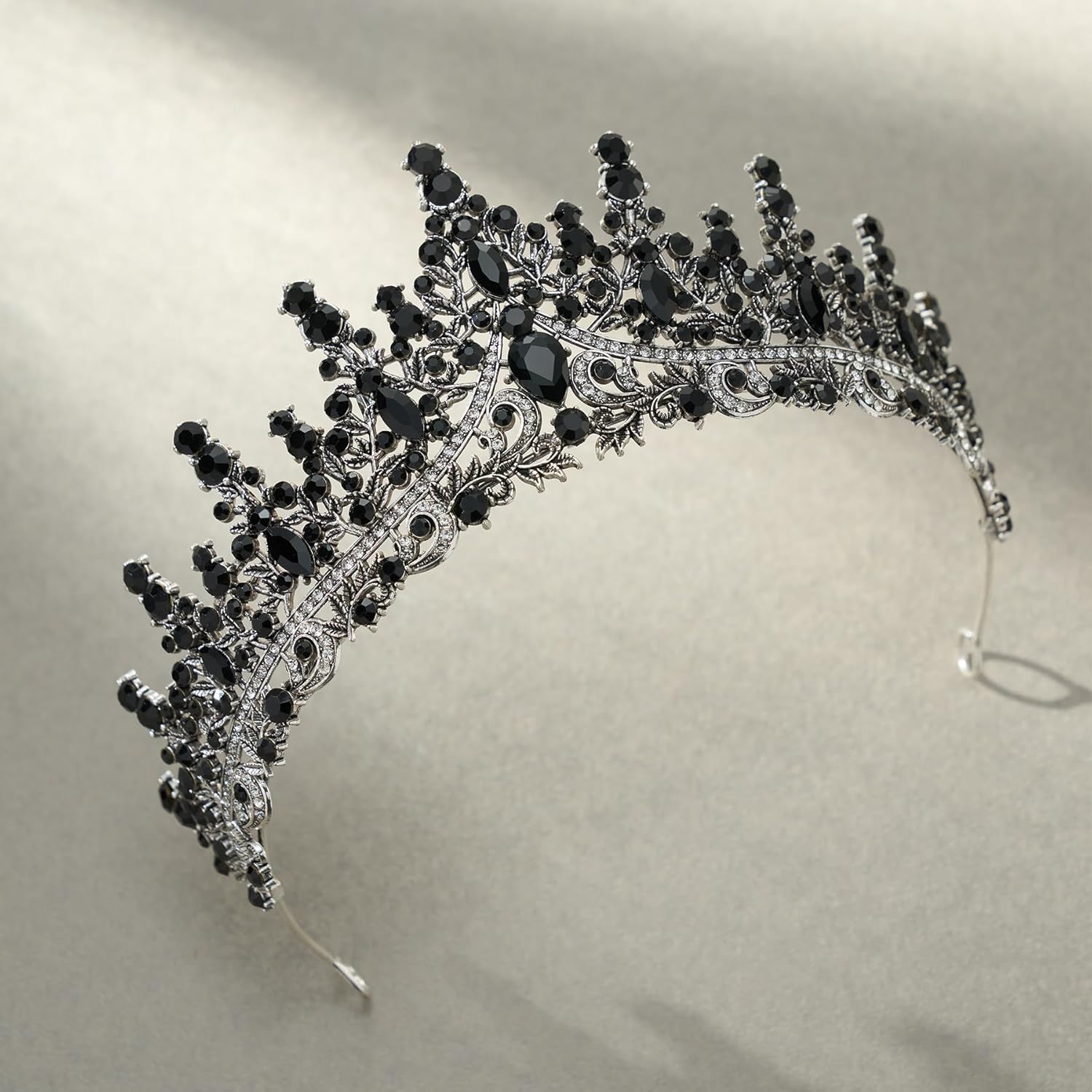 SWEETV Princess Tiara Crown for Women Girls,Royal Queen Crown,Wedding Tiara for Bride,Aurora Borealis Crystal Hair Accessories for Quinceanera Pageant Prom Birthday,Silver+Black - Image 2