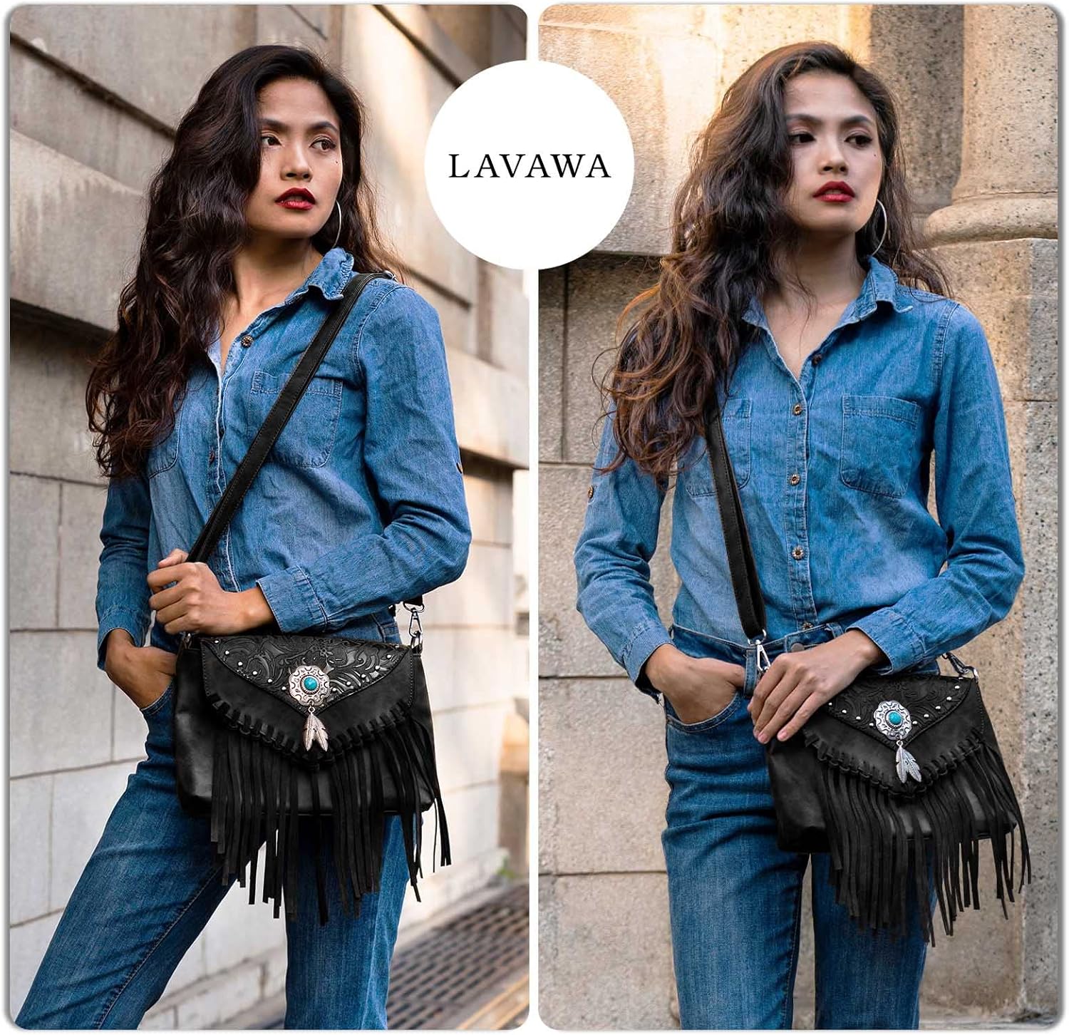 Small Crossbody Bags for Women Crossbody Handbag Fringe Purse Tassel Shoulder Bag Turquoise Concho Wallet - Image 2