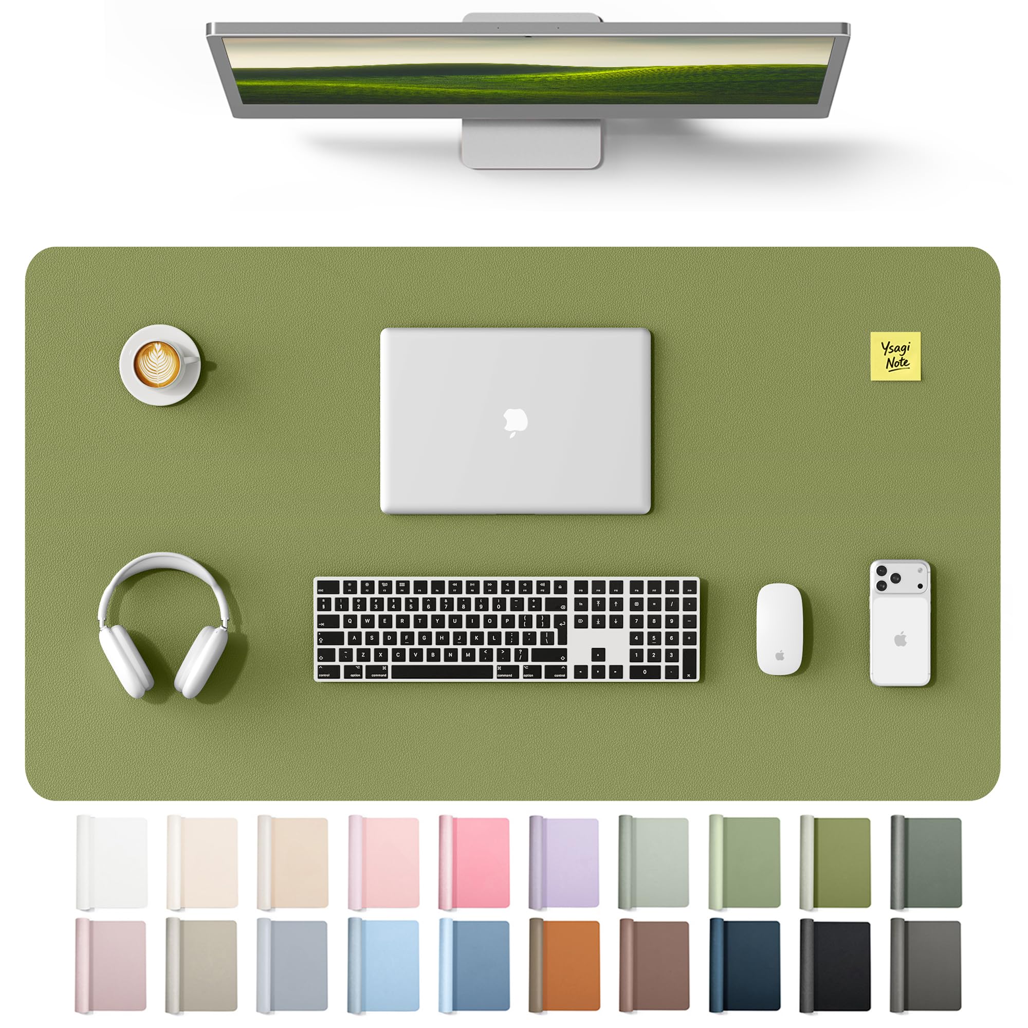 YSAGi Leather Desk Protector, Office Mat, Large Mouse Mat, Non-Slip PU Leather Blotter, Laptop Desk Mat, Waterproof Writing Pad for Office and Home(Green, 40" x 24") Green 40" x 24"