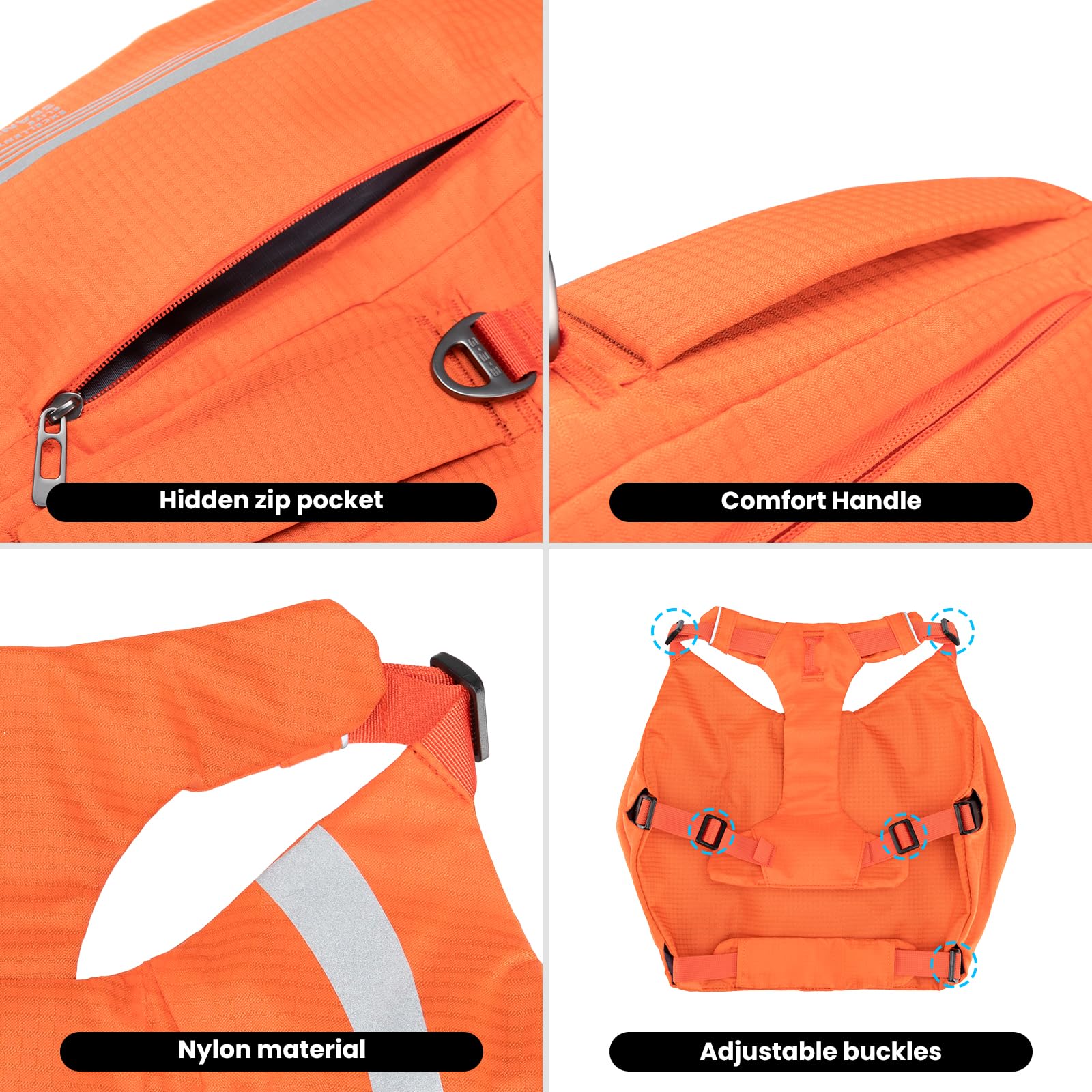 EXCELLENT ELITE SPANKER Sac à Dos réfléchissant en Forme de Y pour Chien avec Poches pour Les poignées Anneaux en D sans Traction Équipement de randonnée léger pour Chiens Chasse Voyage(ORG)