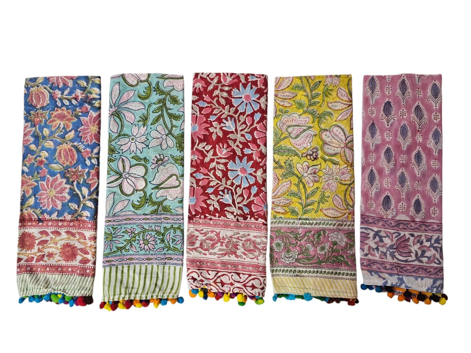 INDIANHANDICRAFTS Bufandas indias con estampado de bloques de mano, 5 unidades, bufanda de algodón para mujer, tamaño 55,8 x 183,8 cm, estola para fiestas, Color Azul, 22x72 Inch