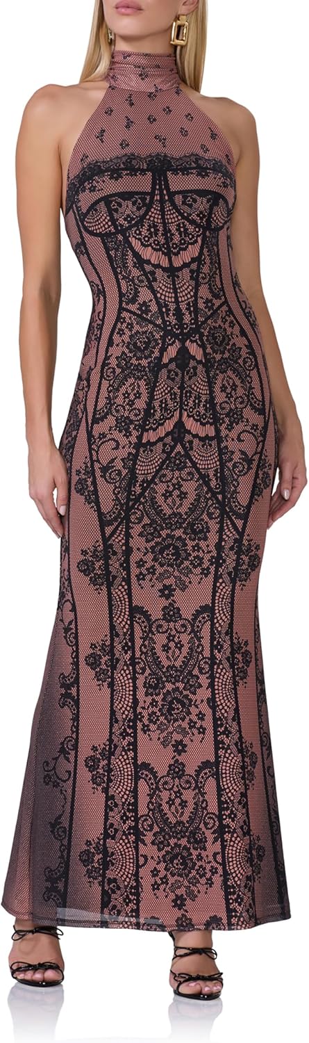 AFRM Womens Arlette Halter High Neck Open Back Maxi Bodycon Dress