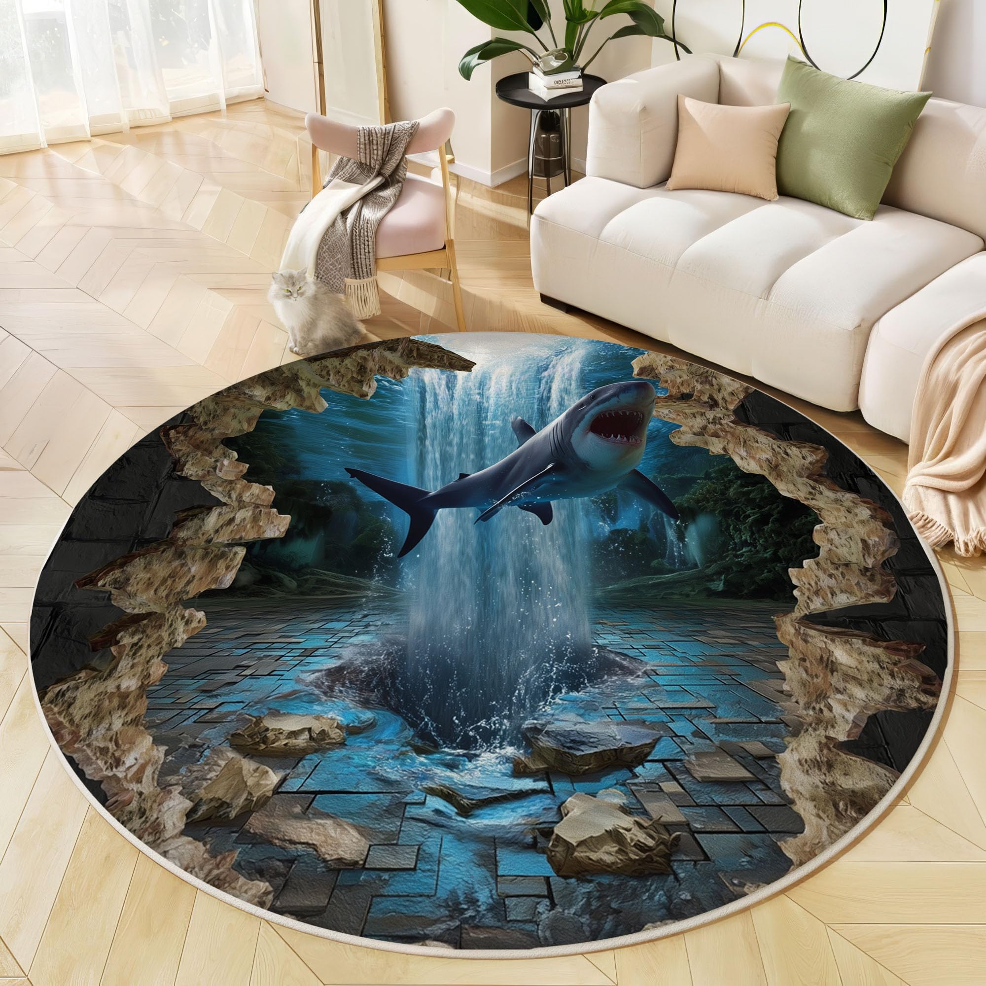 Tapis rond bleu pour salon 120cm moquette chambre cuisine