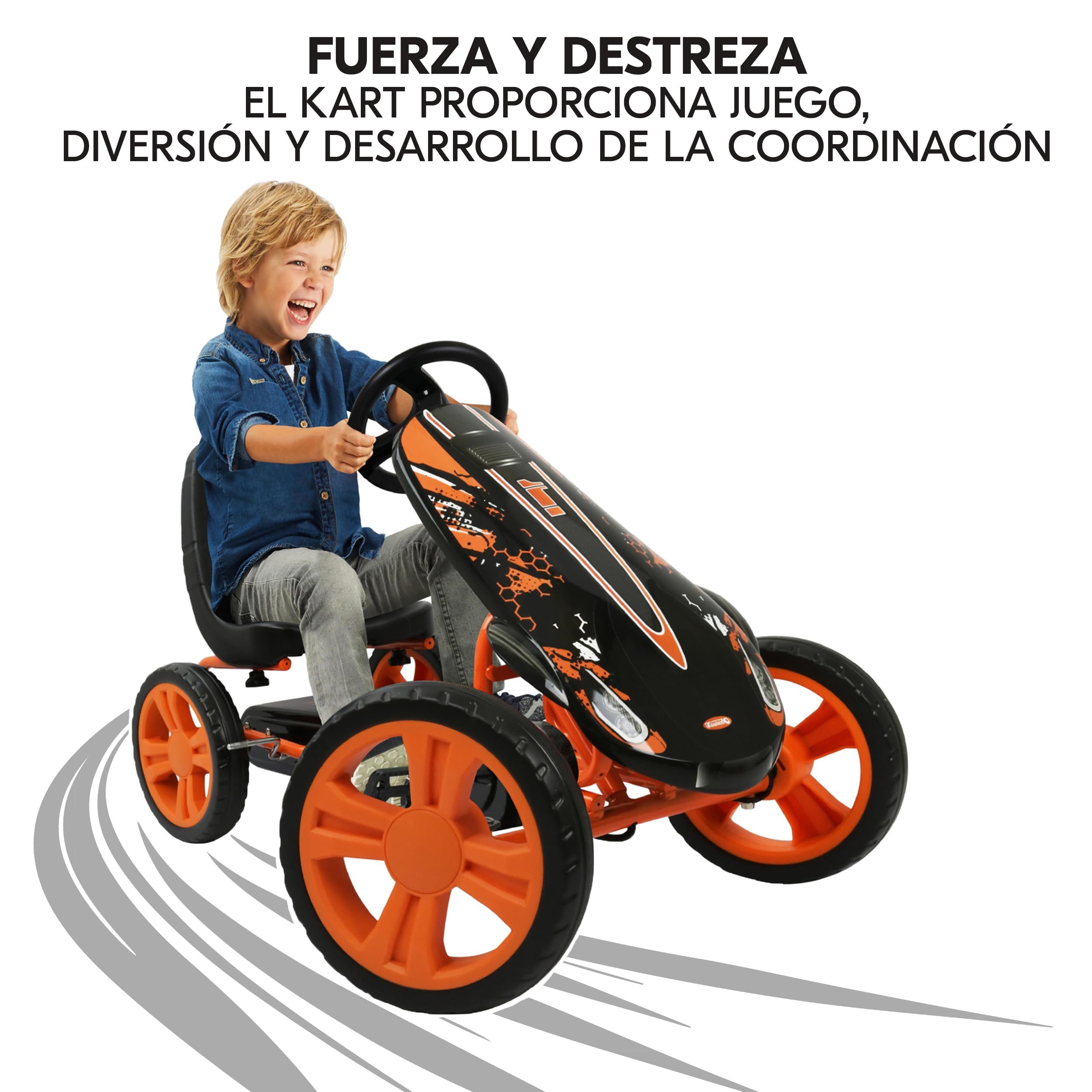 hauck Speedster Kart Pedales para Niños, Go Kart desde 4 años hasta 50 kg, Freno de Mano, Asiento Ajustable en 3 Posiciones, Marco de Acero