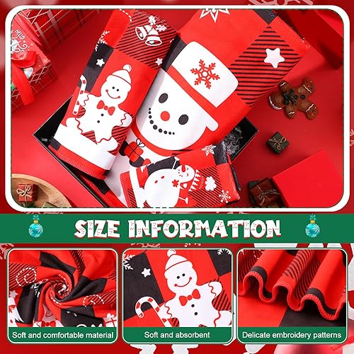 Miniatura 3 de Buryeah Juego de 6 toallas de baño de Navidad, 2 toallas de baño suaves a cuadros rojos, 2 toallas cuadradas decorativas, 2 toallas de mano
