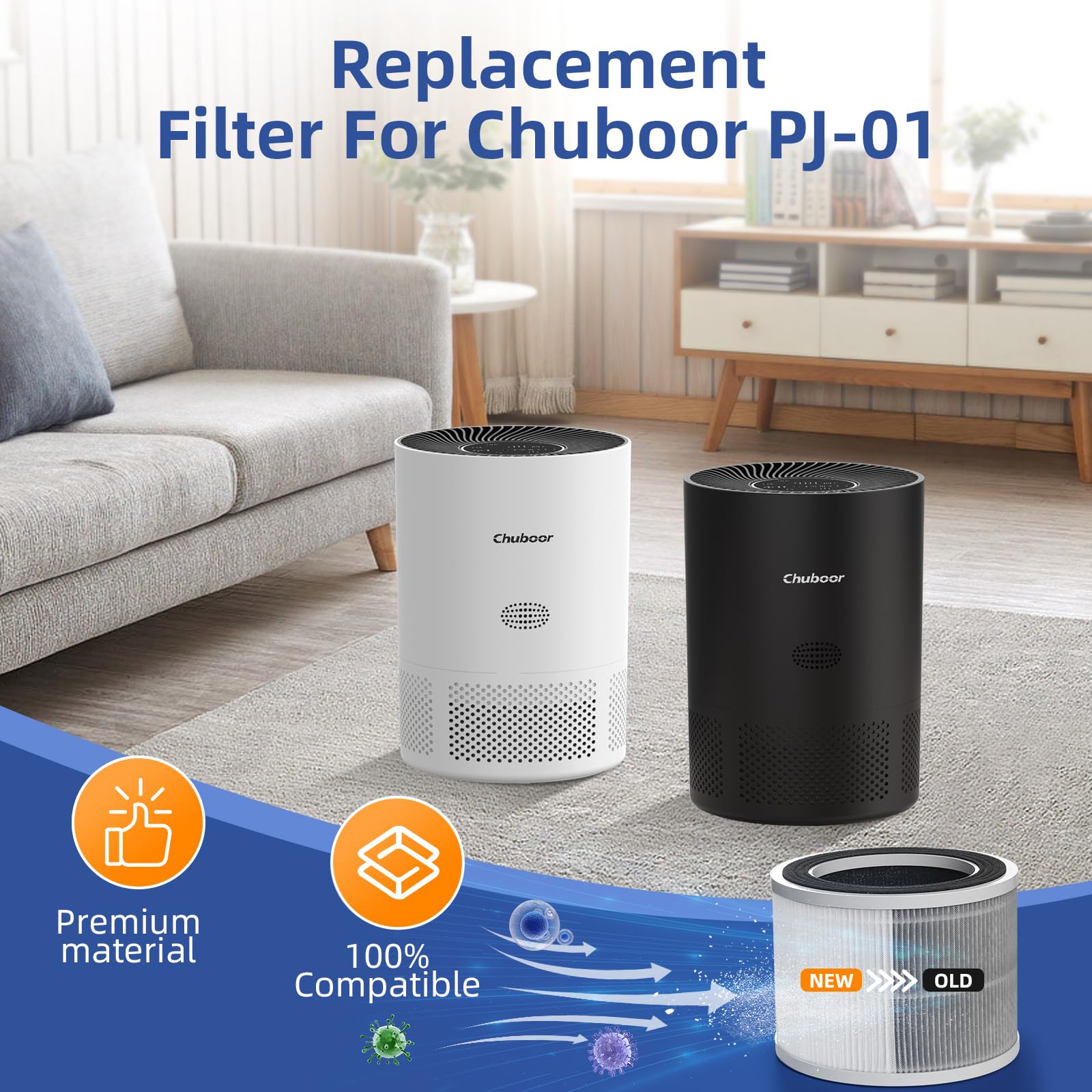 Purificatori d'aria per la camera da letto, HEPA per il purificatore d'aria Chuboor per soggetti allergici PJ01 E PJ08, filtro aria HEPA