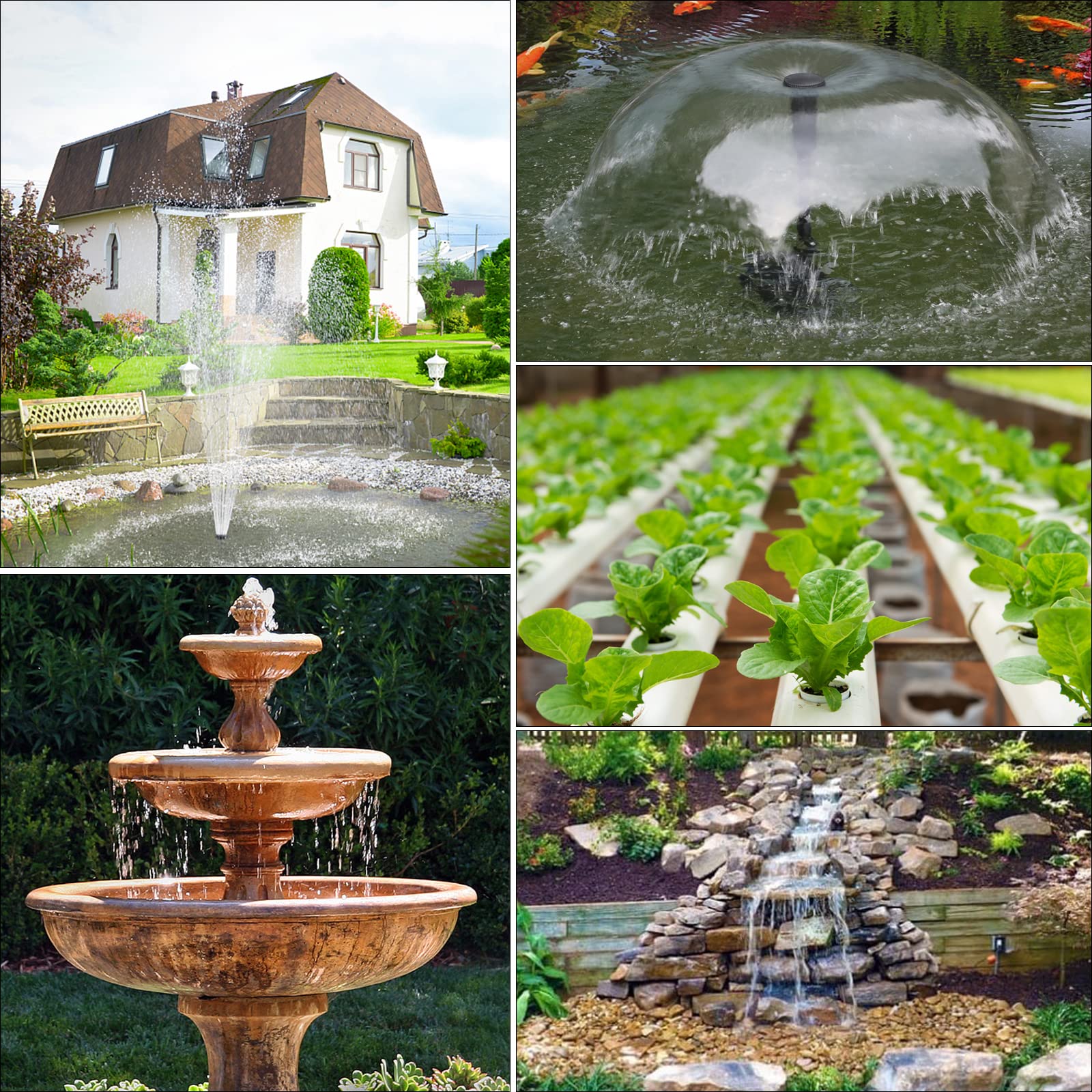 15 W Pompa solare per laghetto 720 L/H | 4 modelli di fontane variabili | per laghetto da giardino, fontane, vivai
