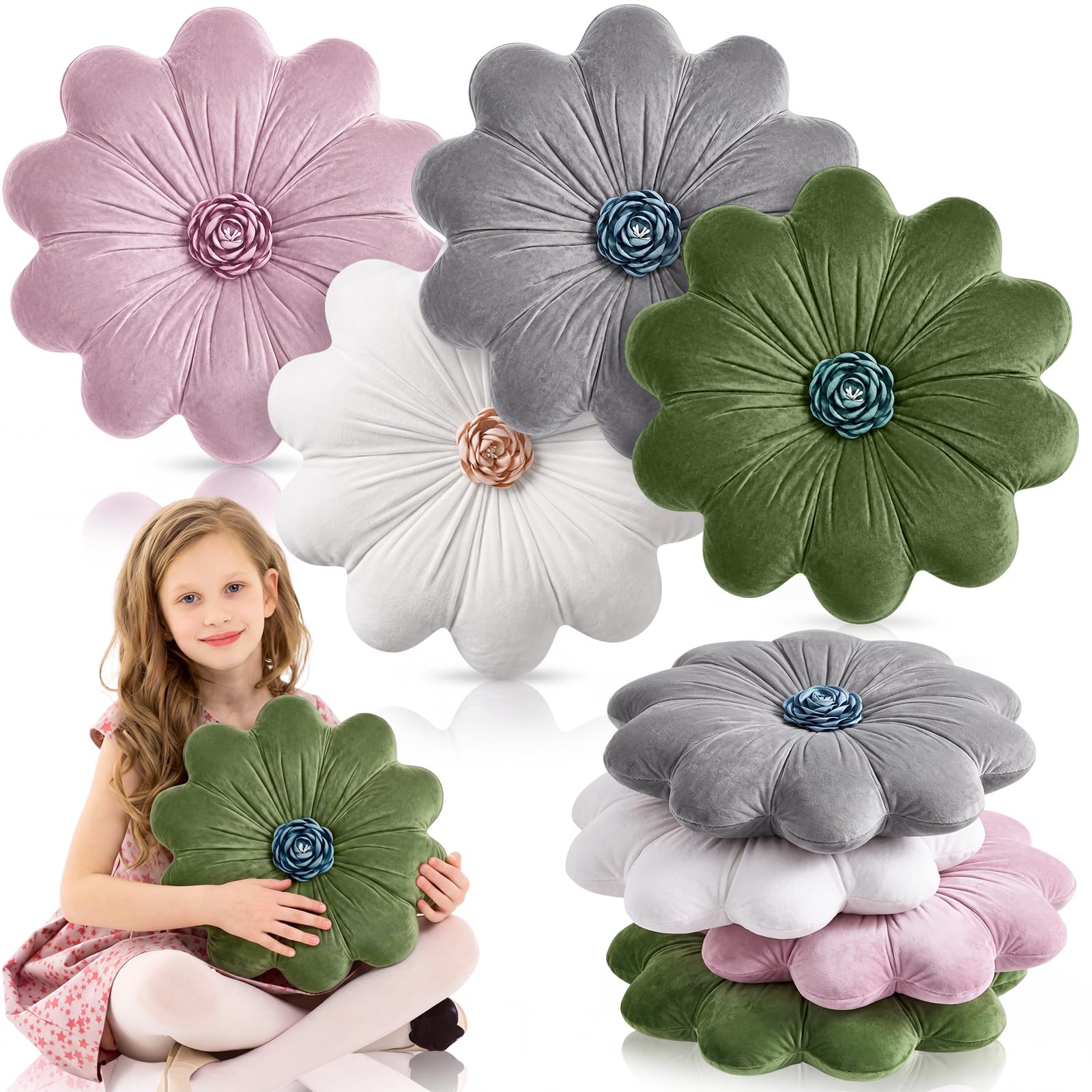 Reginary 4 Pcs Flower Floor Pillow Cushion Kid, Sunflower, Vintage, 15.75''