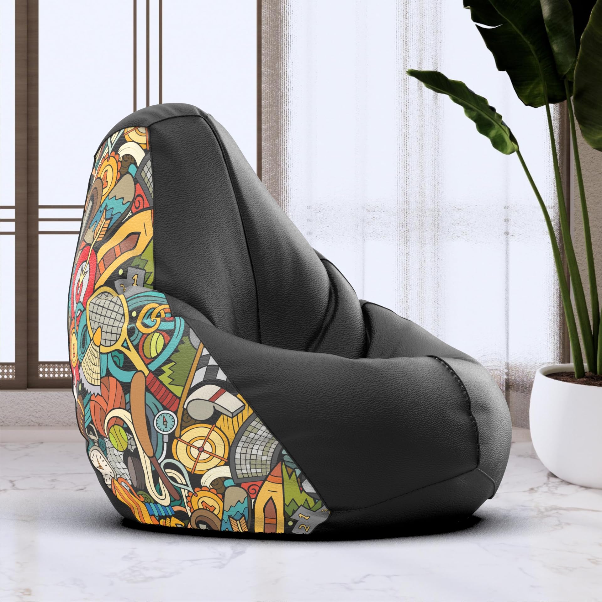 Bean Bag Chair Cover | Size: 2XL | Color: Sports - H - Black Green | Without Beans | Premium Leatherette Cover (CMF 3343)-image-37