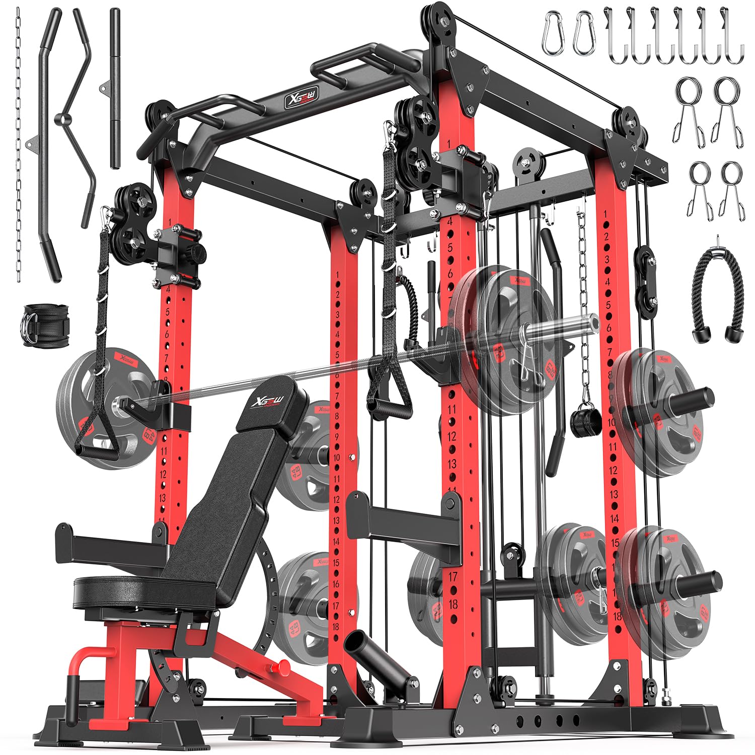 Power Rack Power Cage Multi-Function Squat Rack with Cable Crossover System Selectable More Training Attachment Power Rack for Garage &amp; Home Gym