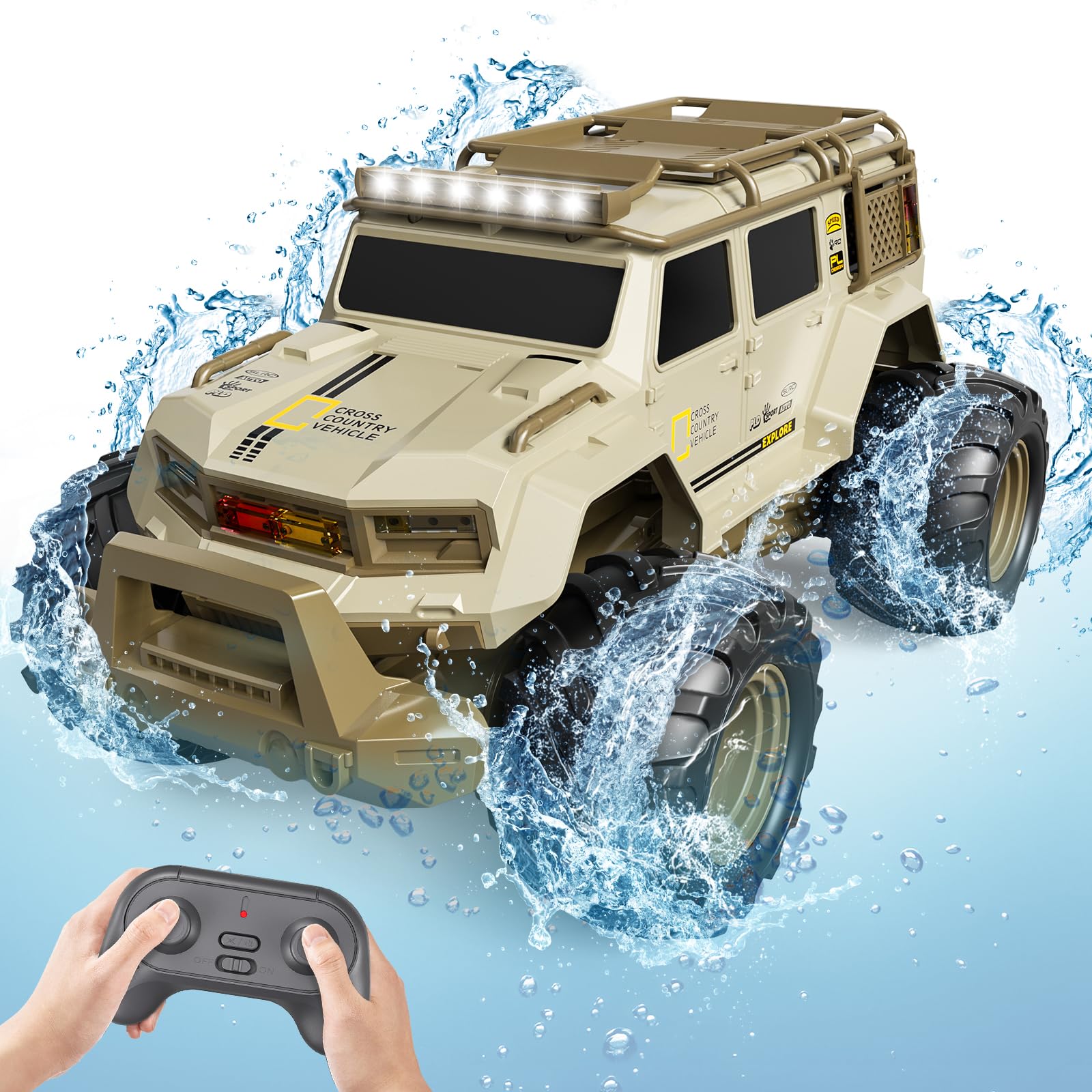 1:14 Voiture Télécommandée, 2.4GHz Voitures Telecommandé Enfant, avec Lumières LED, 360°Rotation, Voiture RC Tout Terrain pour Garçon et Homme (Kaki)
