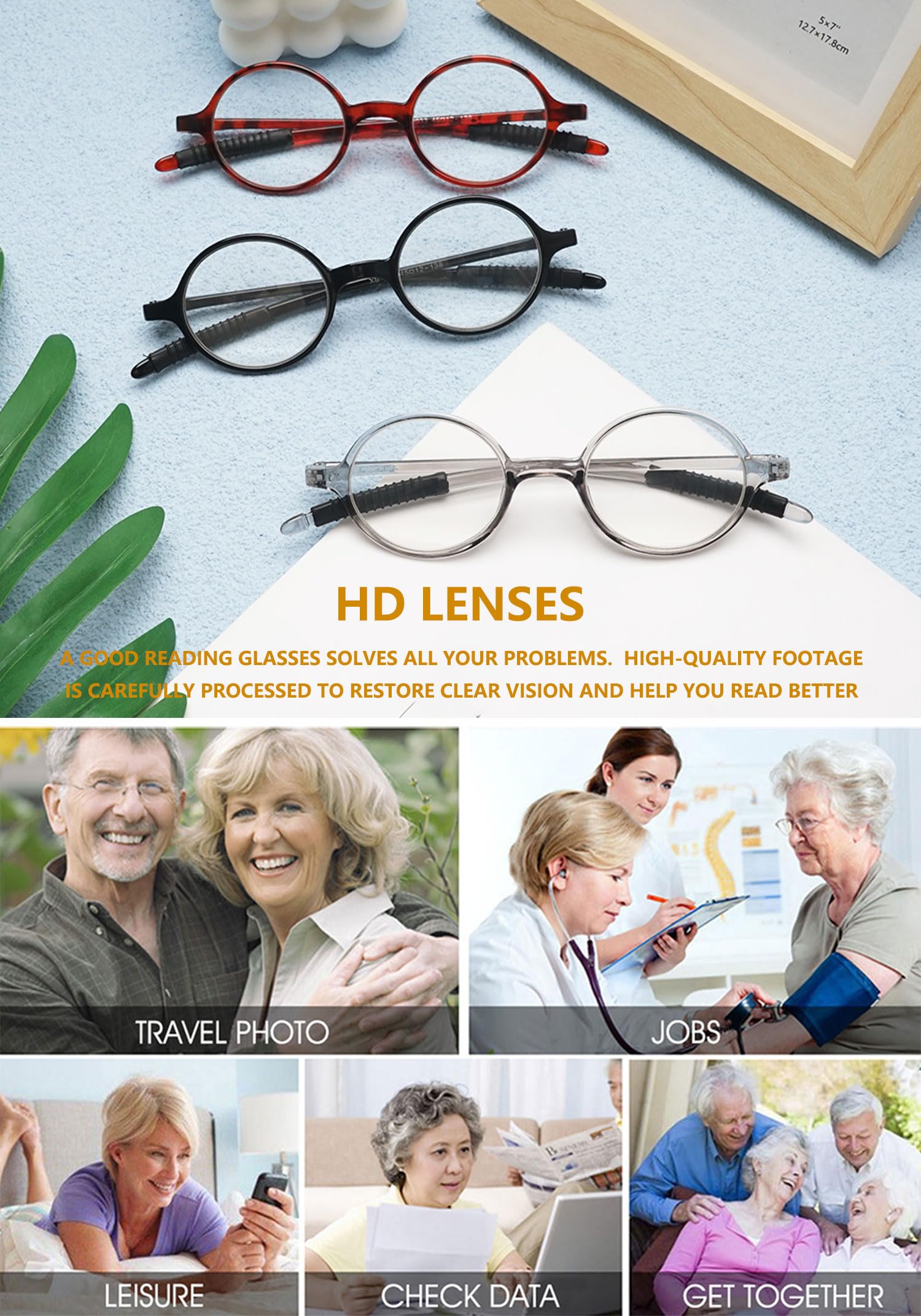VEVESMUNDO Redondo Gafas de Lectura Pequeñas Ligeras Vintage Flexibles Vista Presbicia para Mujer Hombre - 5