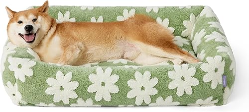 LE SURE Bonita cama para perros grandes, camas lavables para mascotas, acogedor sofá ortopédico rectangular con felpa jacquard lanudo y parte