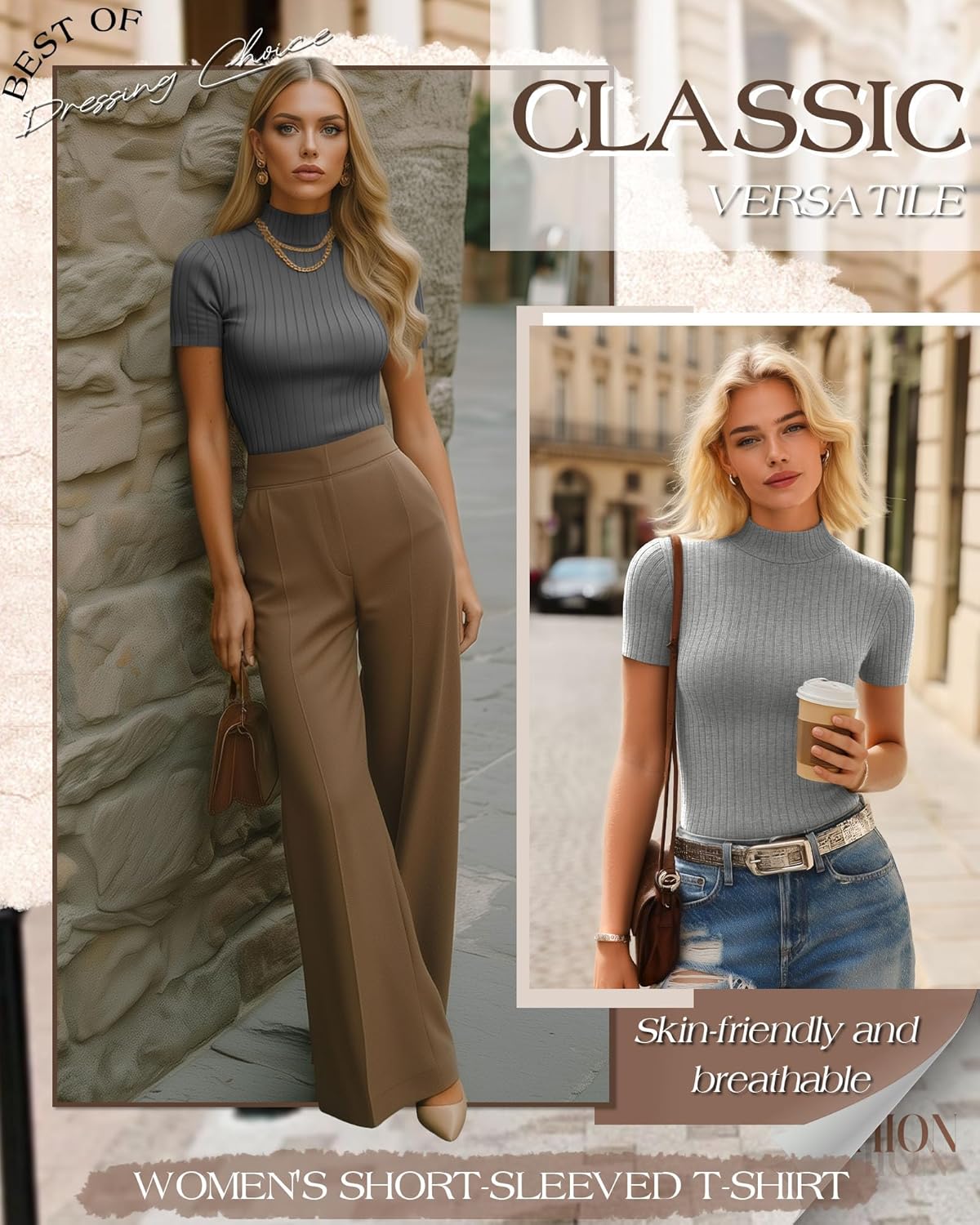 3 Pack Women Mock Turtleneck Shirts Short Sleeve Ribbed Lightweight Basic Layering Cotton Tops Slim Fit Tunic Tees - Image 5