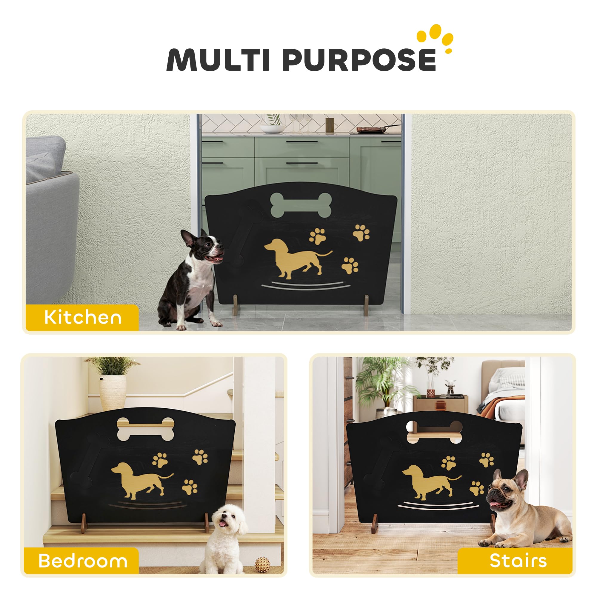 PawHut Hundestopper aus Holz, freistehendes Hundegitter mit Stützfüßen, Schwarz