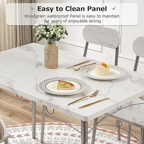 Miniatura 10 de VECELO Mesa y sillas de comedor de cocina 4 manteles individuales incluidos Juego de comedor de 5 piezas, ahorro de espacio, negro mate