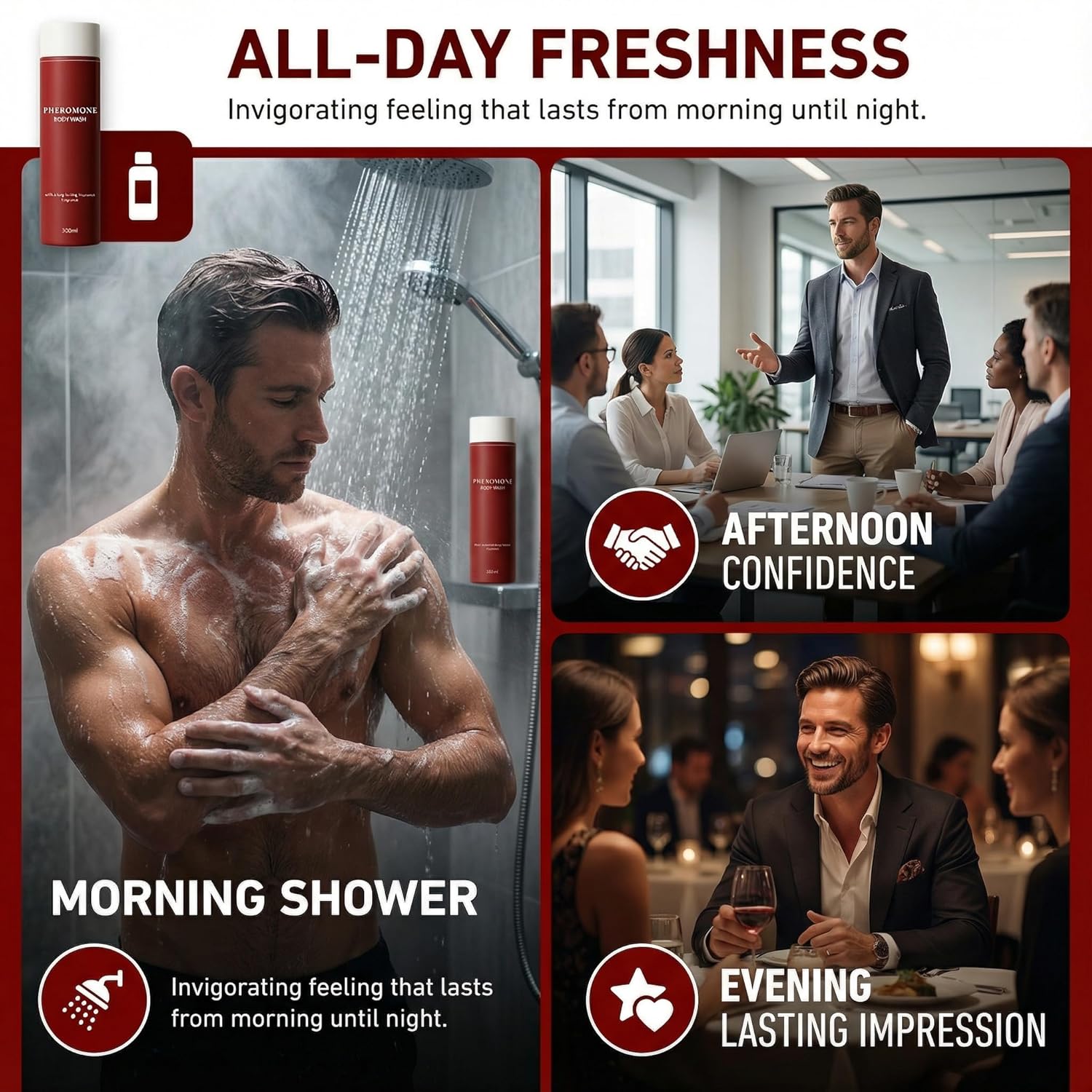 Fragrances Pheromone Body Wash for Men, with Long Lasting Luxury Fragrance, Infused with Pheromones for Attraction & Confidence, Moisturizing & Refreshing (1)