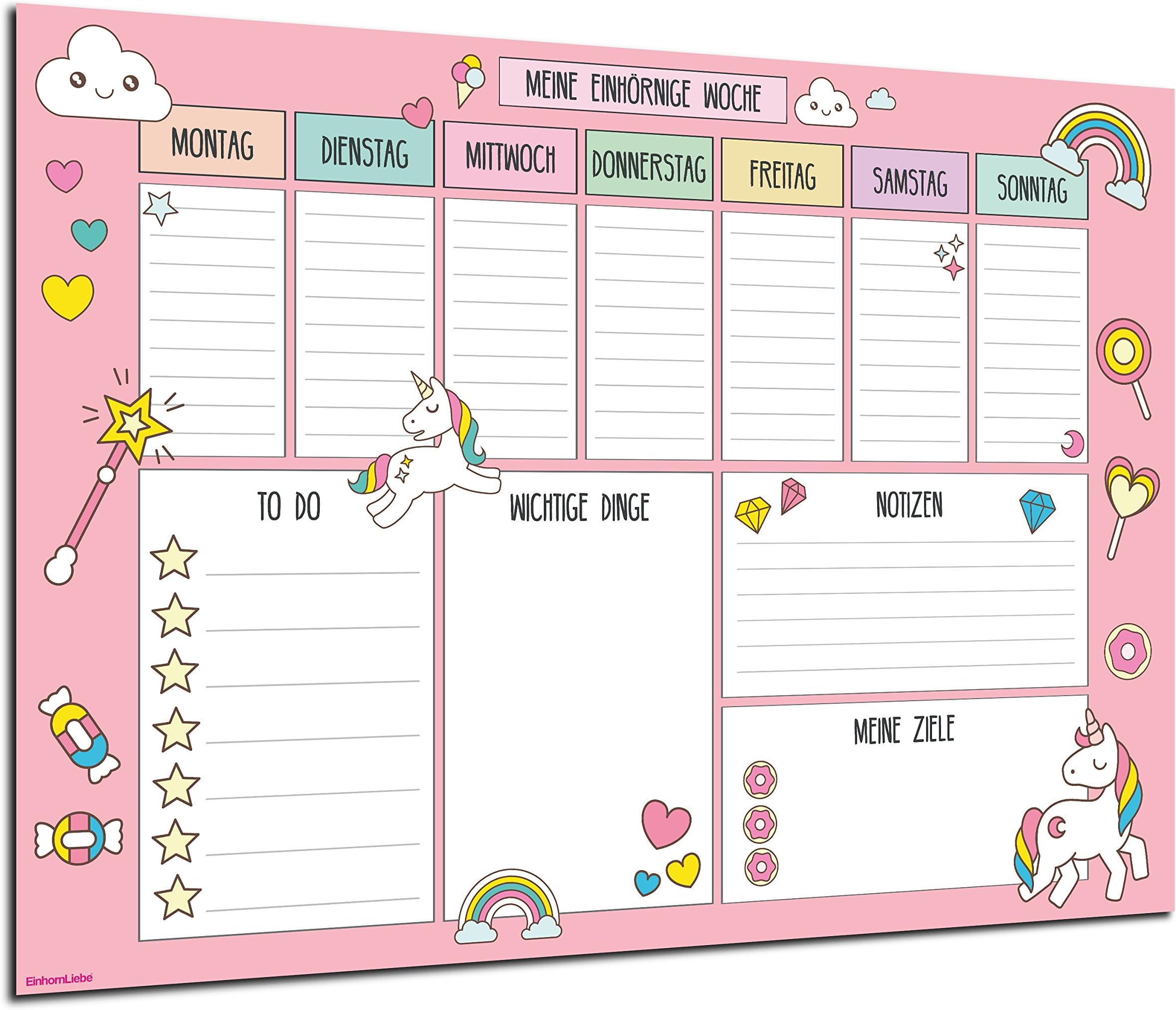 EinhornLiebe Unicorn Desk Mat XXL DIN A2 Unicorn Tear Off Desk Pad Weekly Planner To Do List for Kids, Girls and Adults