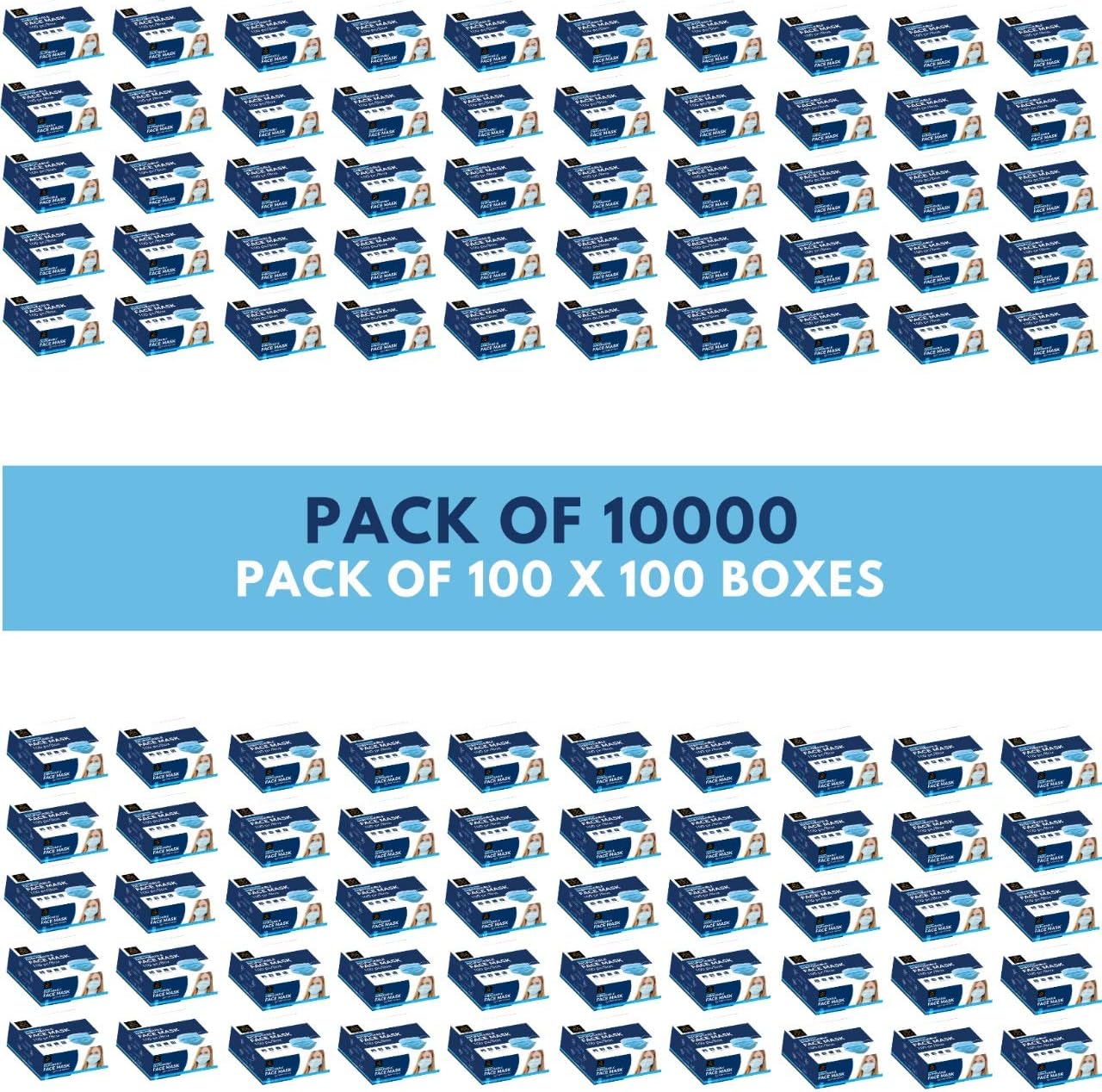 Disposable Face Mask | Pack of 10000 | Safety Face Mask | Non Woven Thick 3-Layer Breathable Mask | Adjustable Earloop, Mouth and Nose Protection | Dust Mask | Masks for Facial Cover